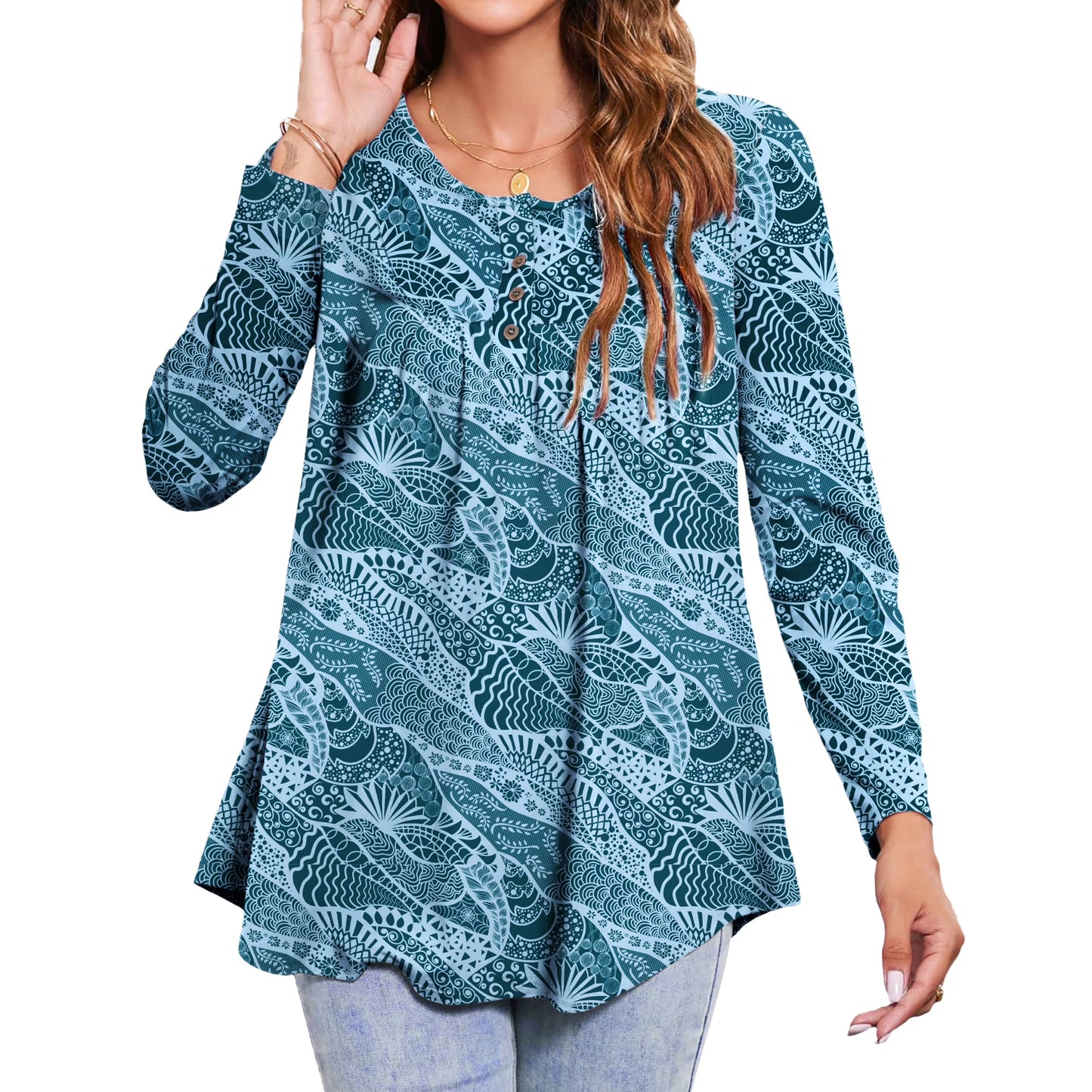 Sprinmer Womens Tunic Tops Casual Loose Fit Floral Fall Blouses