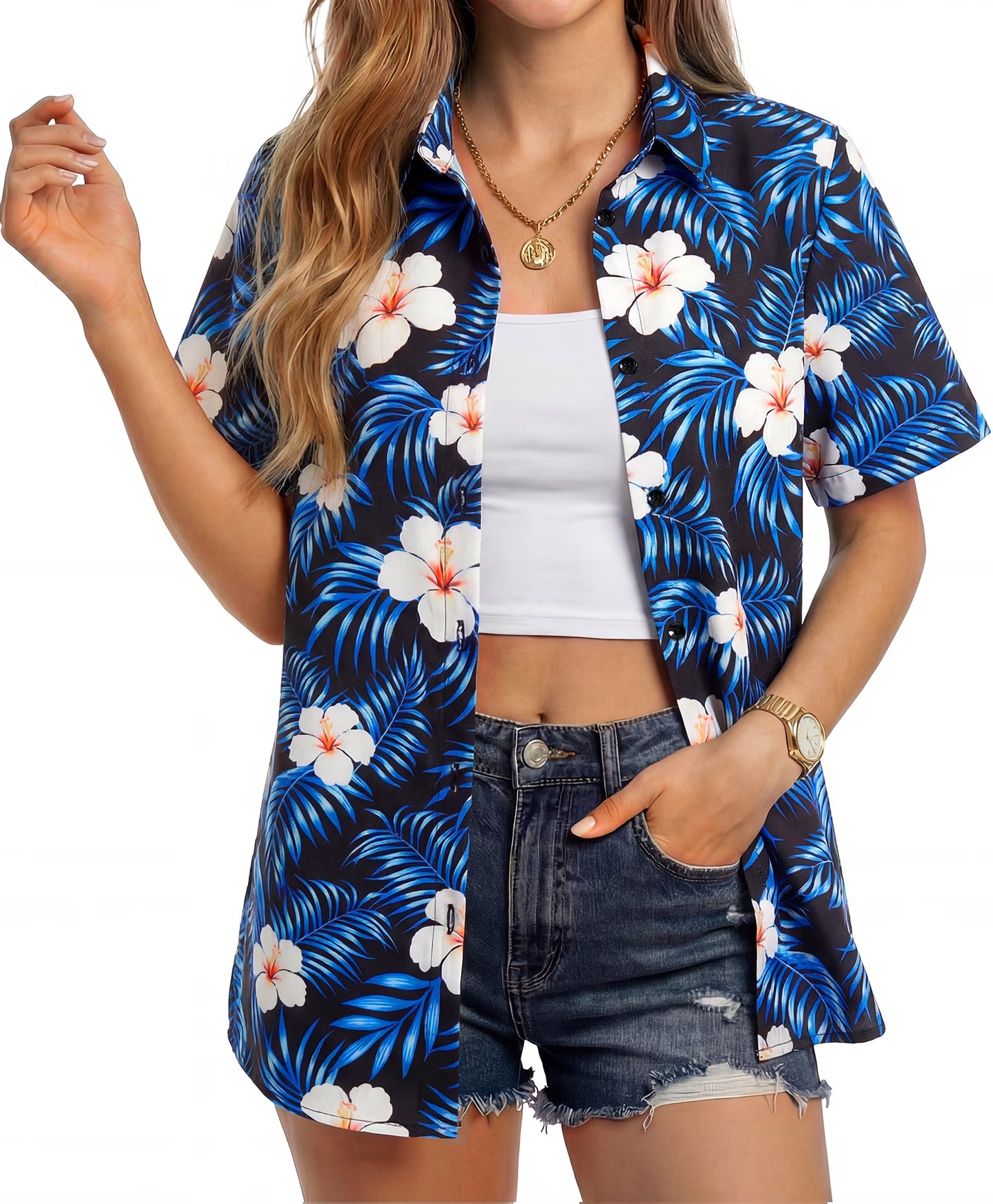 Sprinmer Hawaiian Shirts for Women Casual Short Sleeve Button Down Shirts Floral Aloha Beach Shirt