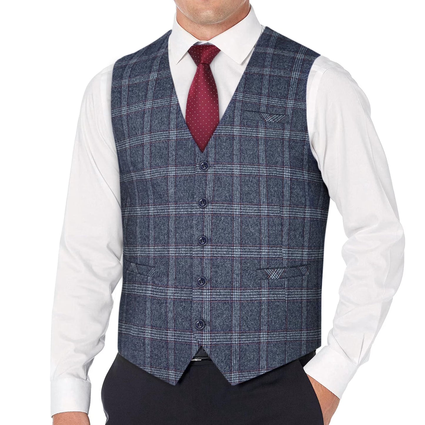 Men's Suit Vest Business Formal Dress Waistcoat Vest with 3 Pockets for Suit or Tuxedo