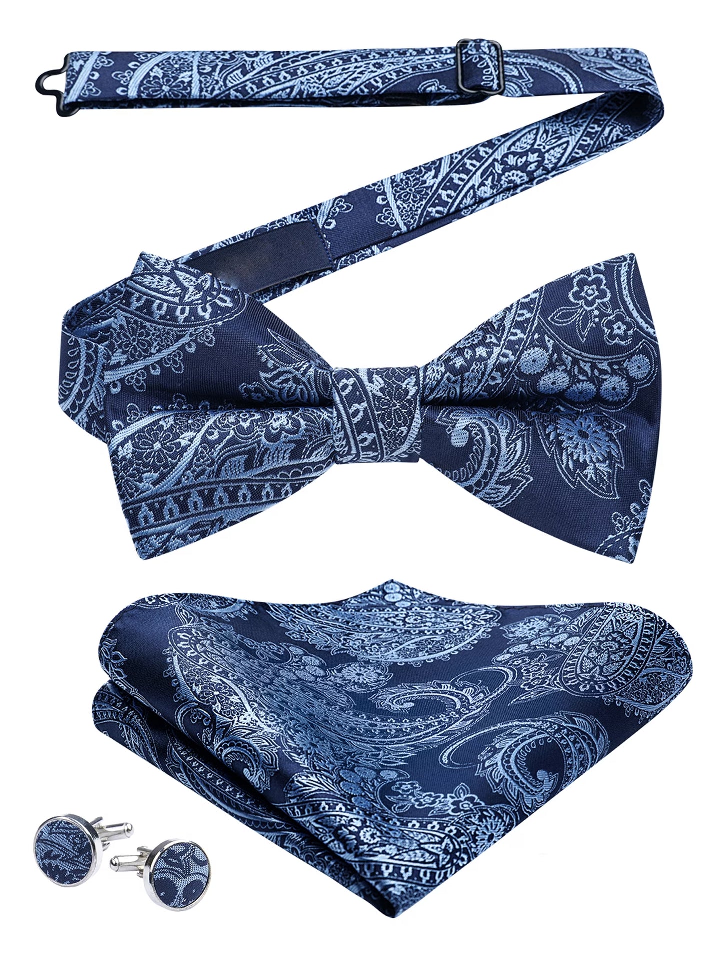 Bow Tie for Men Paisley Pretied Bowties Adjustable Tuxedos Bowtie Handkerchief Cufflinks Set