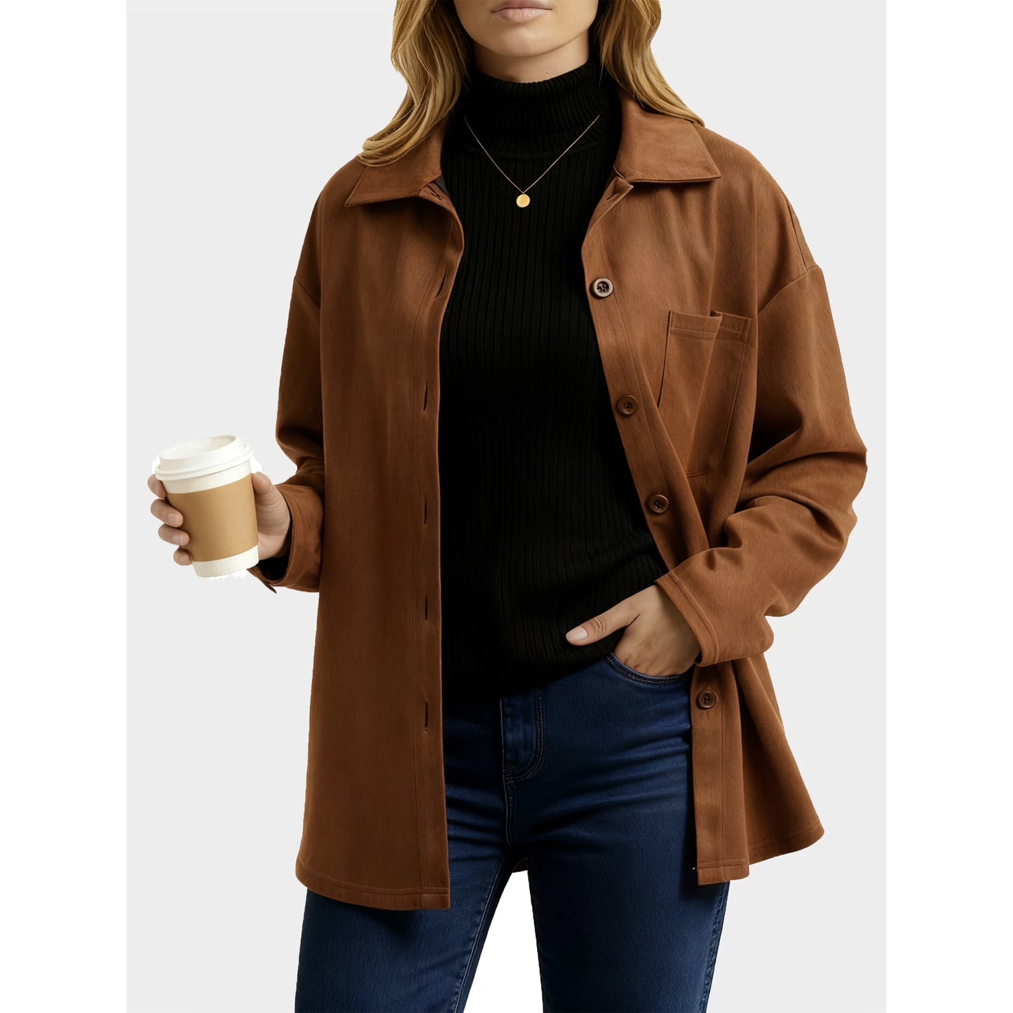 Sprinmer Womens Faux Suede Button Down Shirts Jacket Soft Warm Layered Top Casual Loose Fit Top