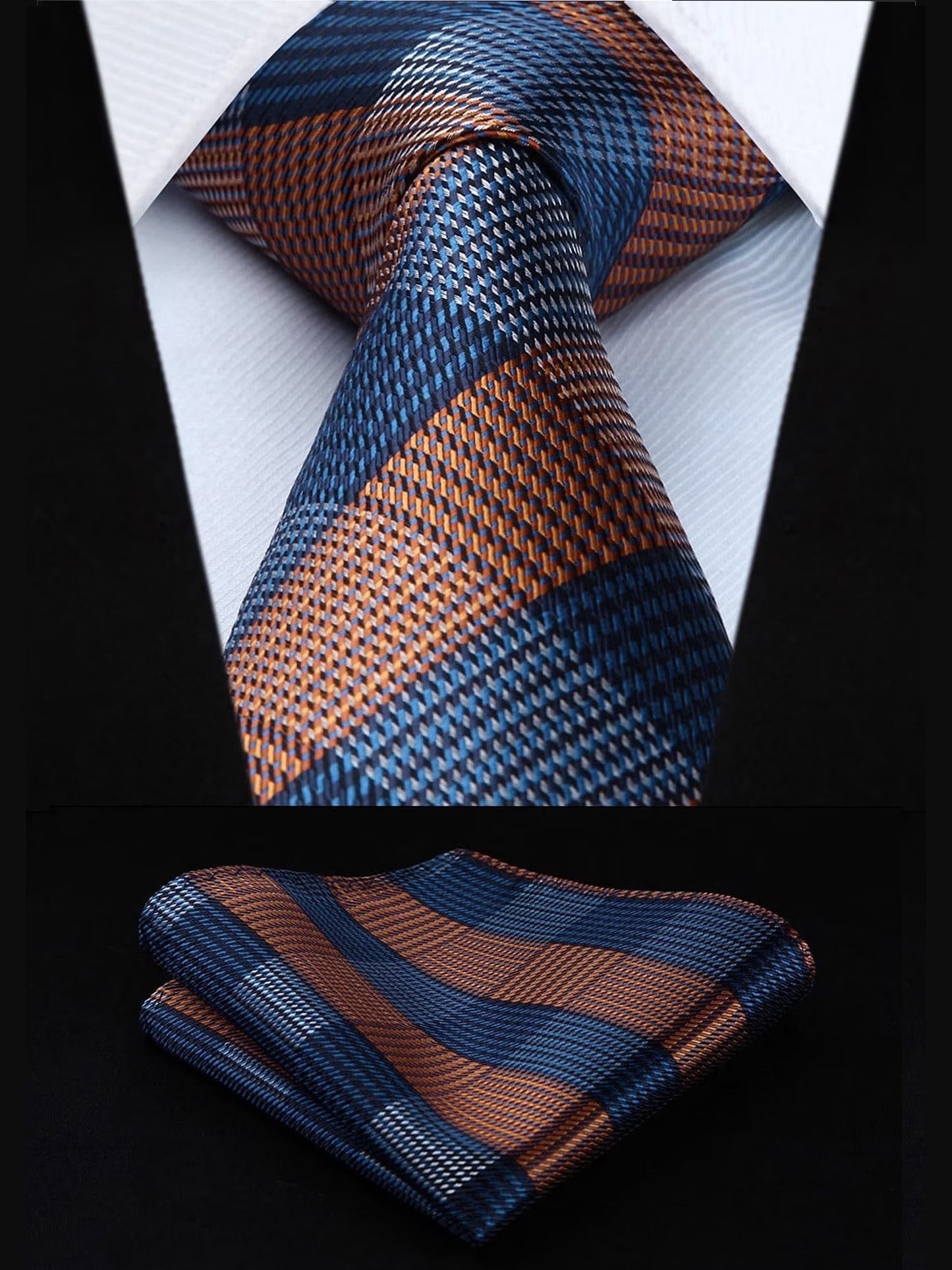 Black Plaid Mens Ties Handkerchief Elegant Formal Necktie & Pocket Square Set Wedding Ties for Men