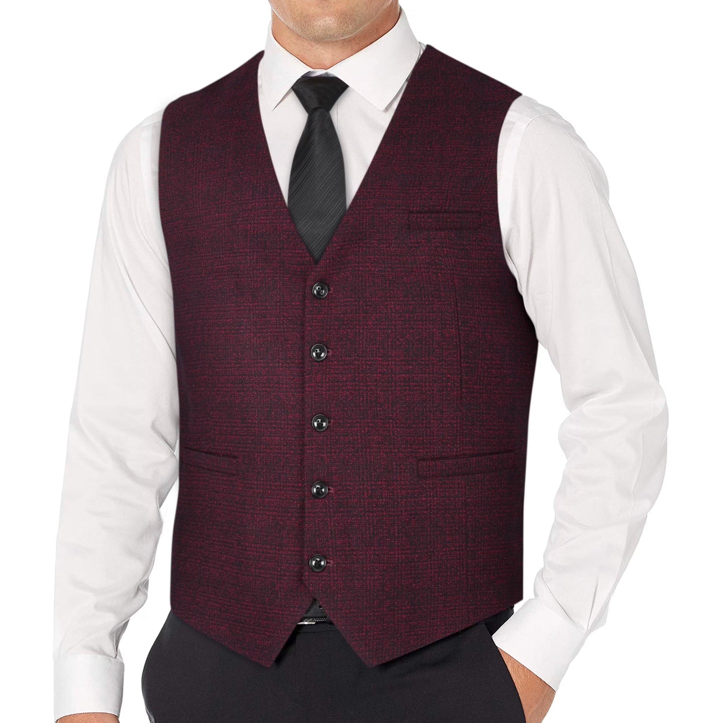 Men's Suit Vest Business Formal Dress Waistcoat Vest with 3 Pockets for Suit or Tuxedo