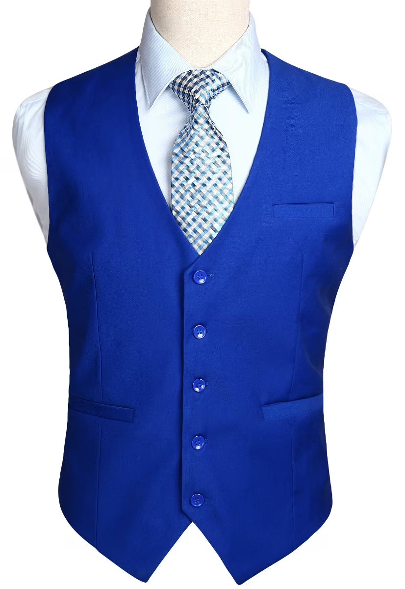 HISDERN Men's Plaid Suit Vest Sky Blue Business Formal Dress Vests Wedding Waistcoat for Tuxedo