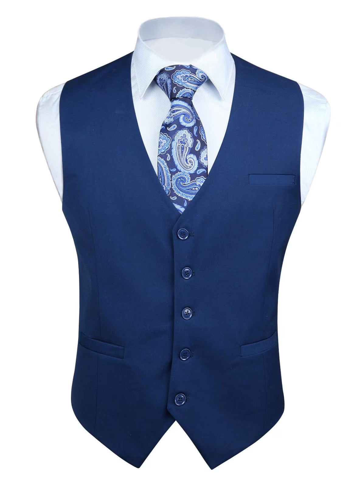 HISDERN Men's Plaid Suit Vest Sky Blue Business Formal Dress Vests Wedding Waistcoat for Tuxedo