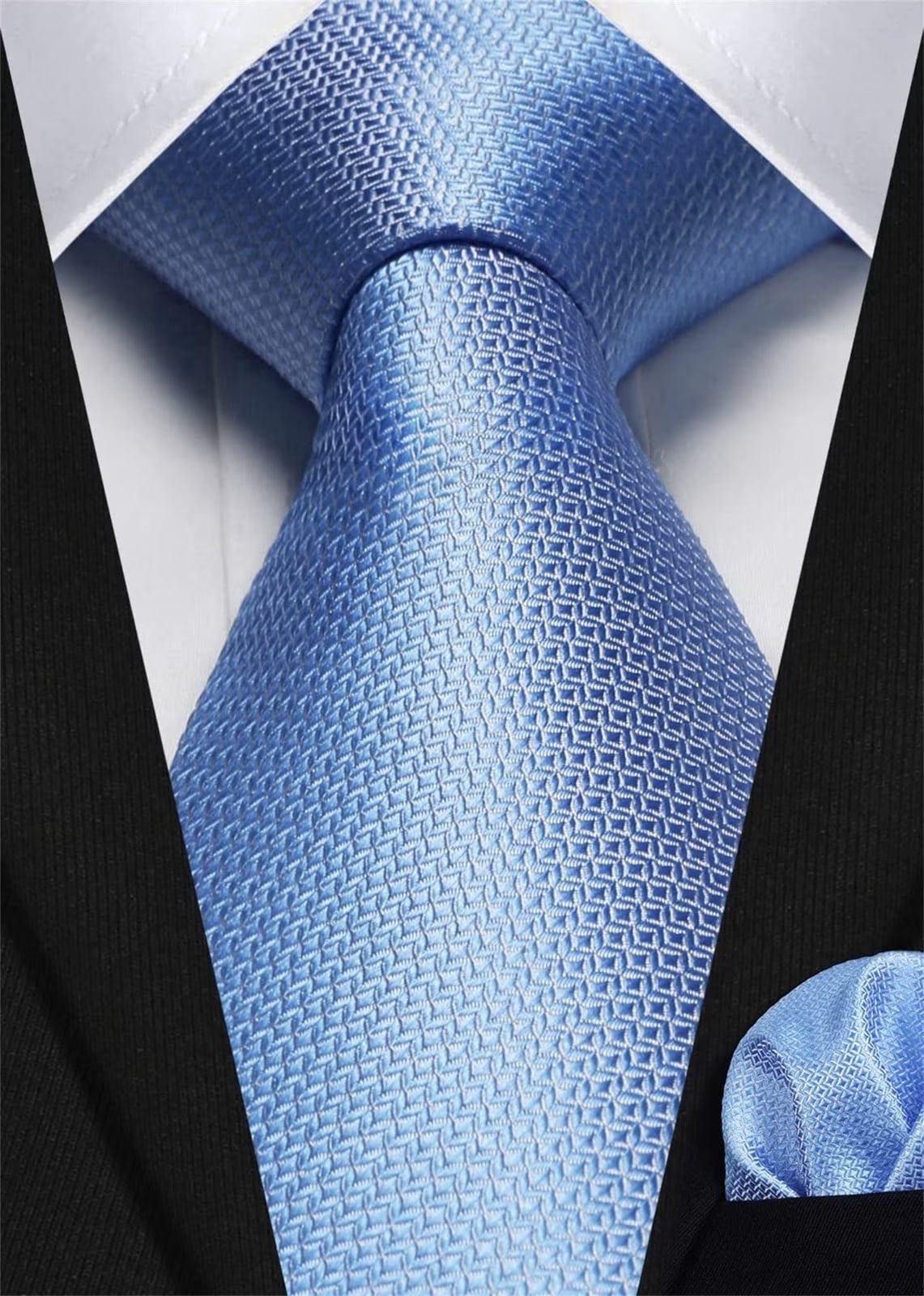 Black Plaid Mens Ties Handkerchief Elegant Formal Necktie & Pocket Square Set Wedding Ties for Men