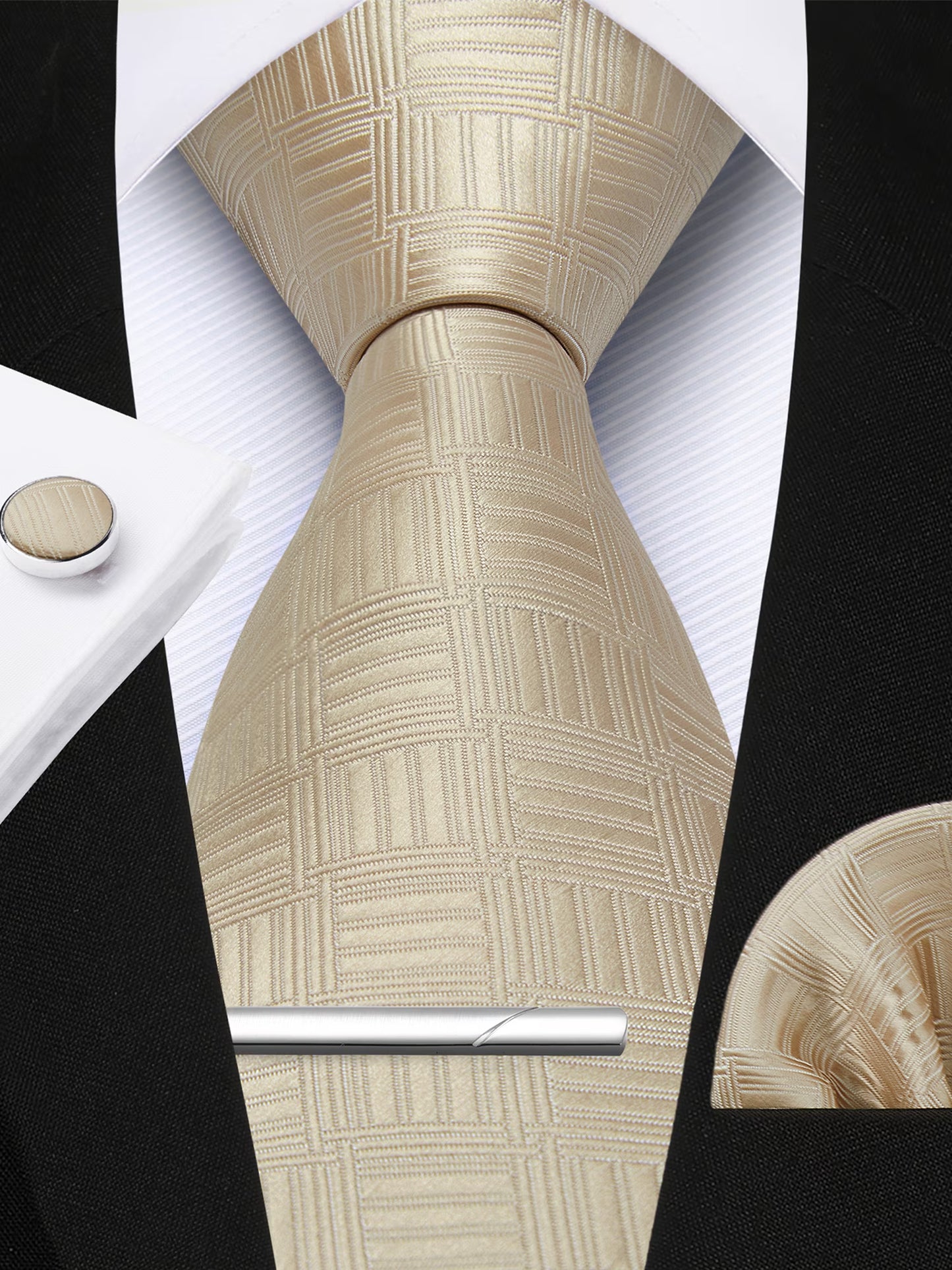 Men Formal Plaid Ties Set Business Neckties Pocket Square Cufflinks Tie Clip Set Wedding