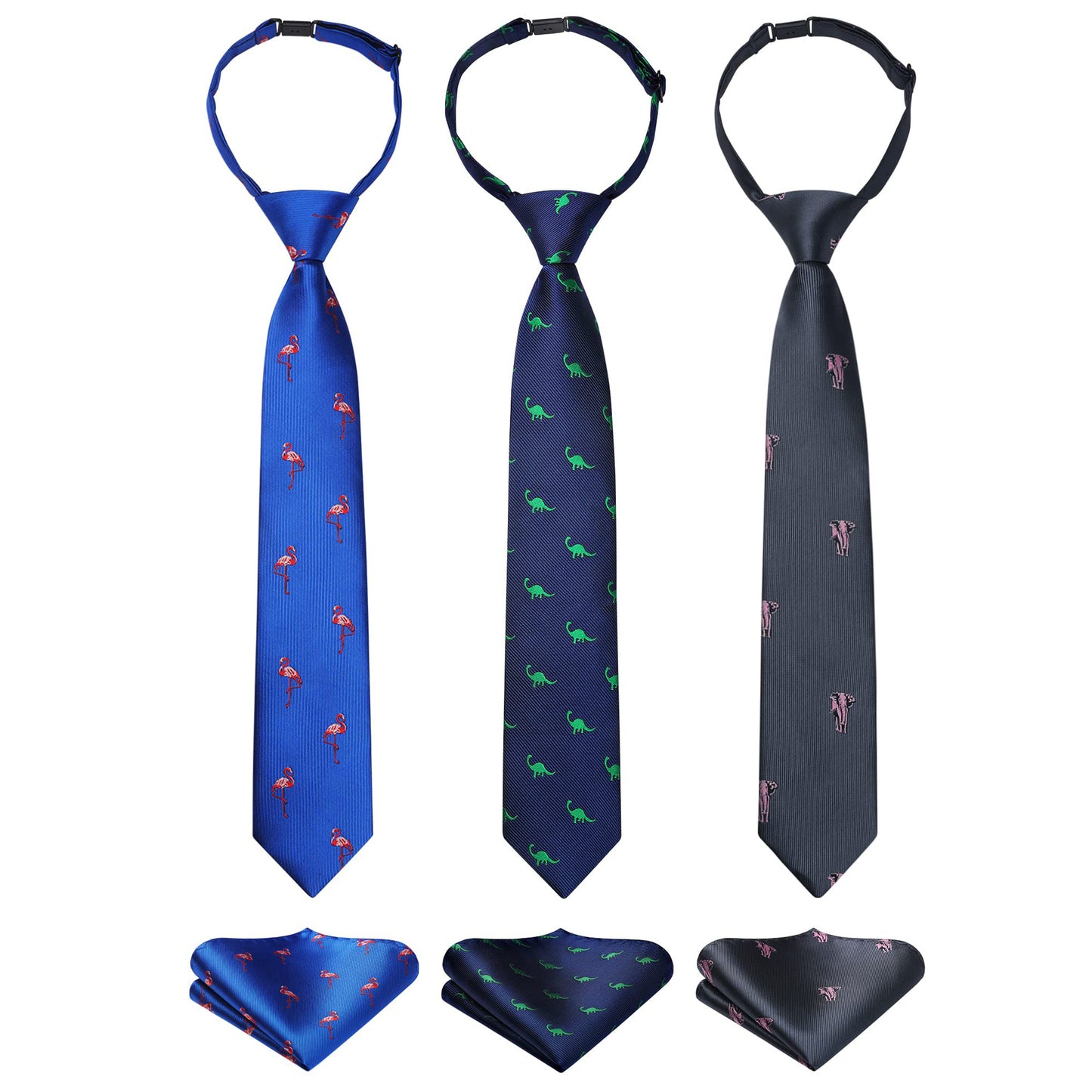 3pcs Boys Pre-Tied Neckties & Pocket Square Set Adjustable Neck Strap Tie for Kids School Boys Ties