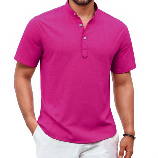 Mens Cotton Linen Henley Shirt Short Sleeve Casual Summer Beach Hippie Tee for Vacation