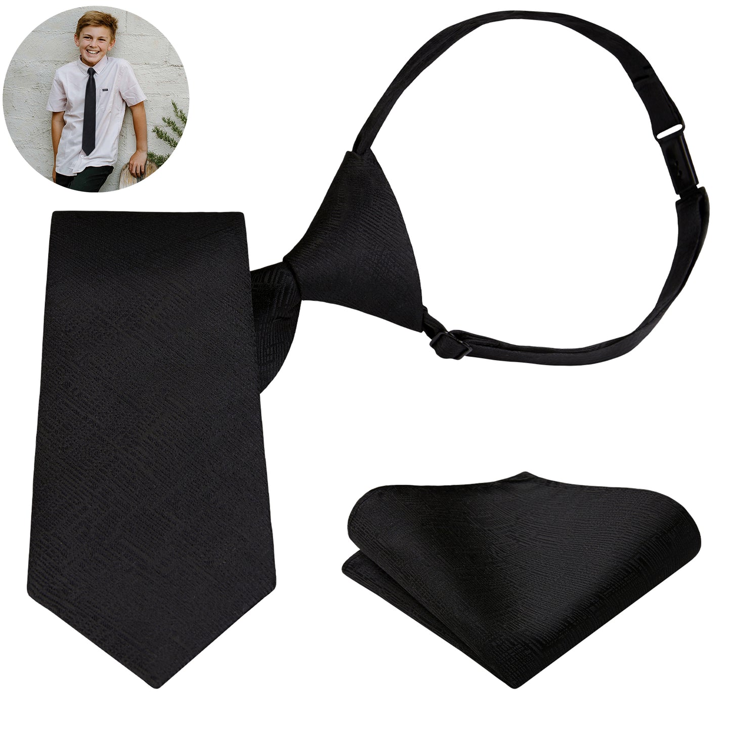 Boys Ties Pre-tied Neckties and Pocket Square Set Adjustable Tie for Kids Wedding Party