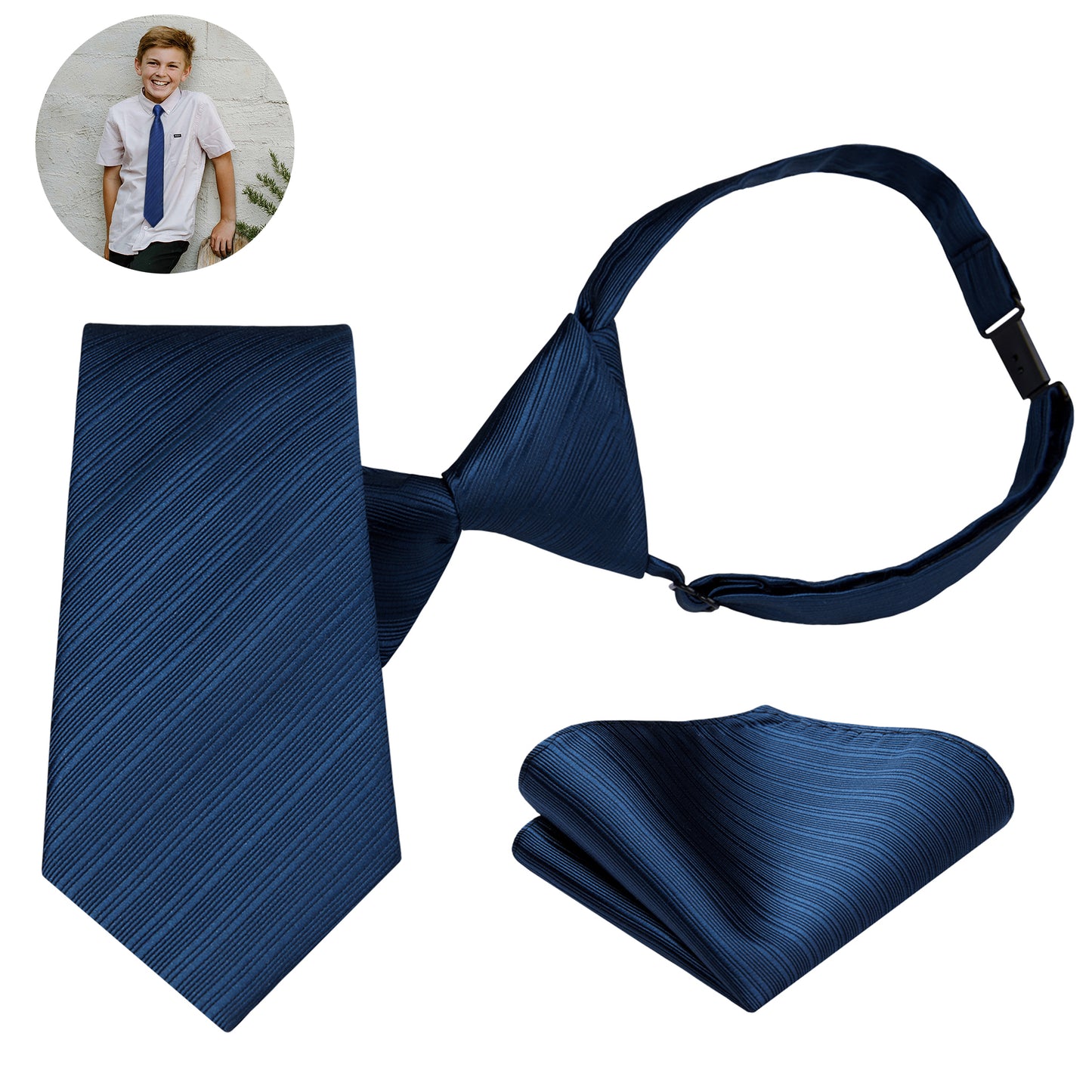 Boys Ties Pre-tied Neckties and Pocket Square Set Adjustable Tie for Kids Wedding Party
