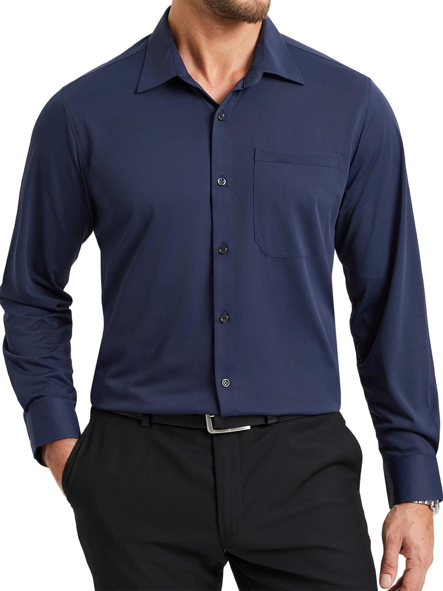 Mens Long Sleeve Dress Shirts Stretch Business Shirt Button Down Wrinkle Free Formal Shirts