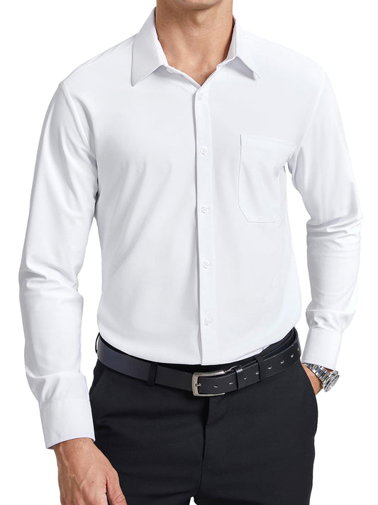 Mens Long Sleeve Dress Shirts Stretch Business Shirt Button Down Wrinkle Free Formal Shirts