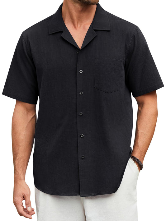 Men Linen Shirts Casual Short Sleeve Button Down Shirts Summer Beach Hawaiian Shirt with Pocket