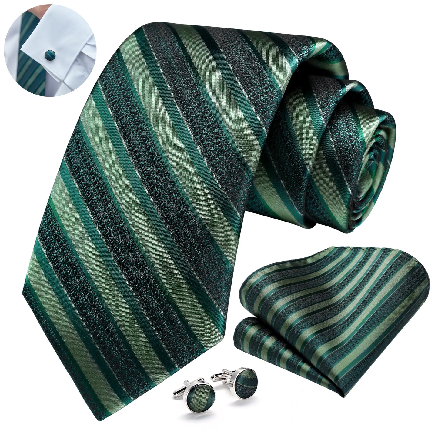Mens Solid Color Necktie and Pocket Square with Tie Cufflinks Sets for Wedding Party Ties