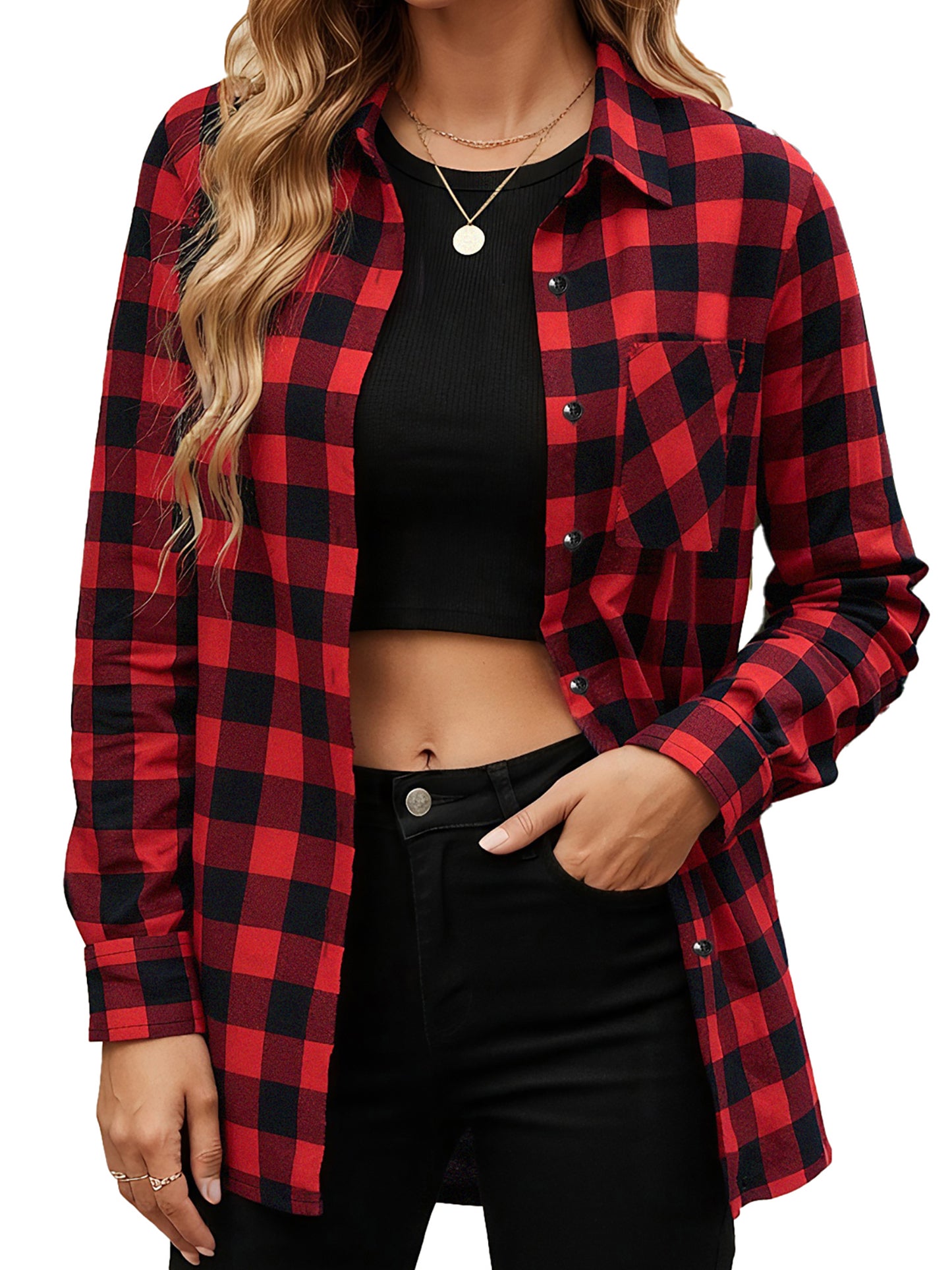 Sprinmer Plaid Shirts for Women Casual Flannel Long Sleeve Button Down Shirt