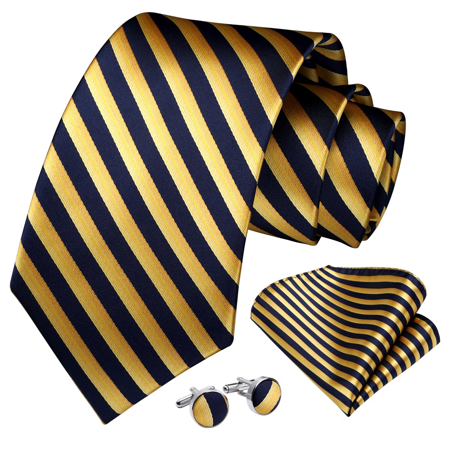 Mens Solid Color Necktie and Pocket Square with Tie Cufflinks Sets for Wedding Party Ties