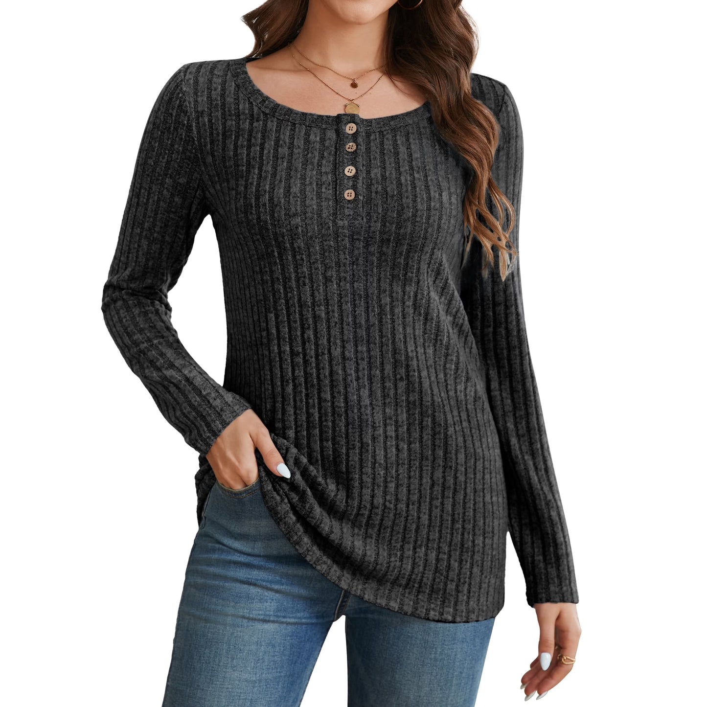 Sprinmer Long Sleeve Shirts for Women Casual Tunic Tops Dressy Crew Neck Pullover Fall Lightweight Sweaters