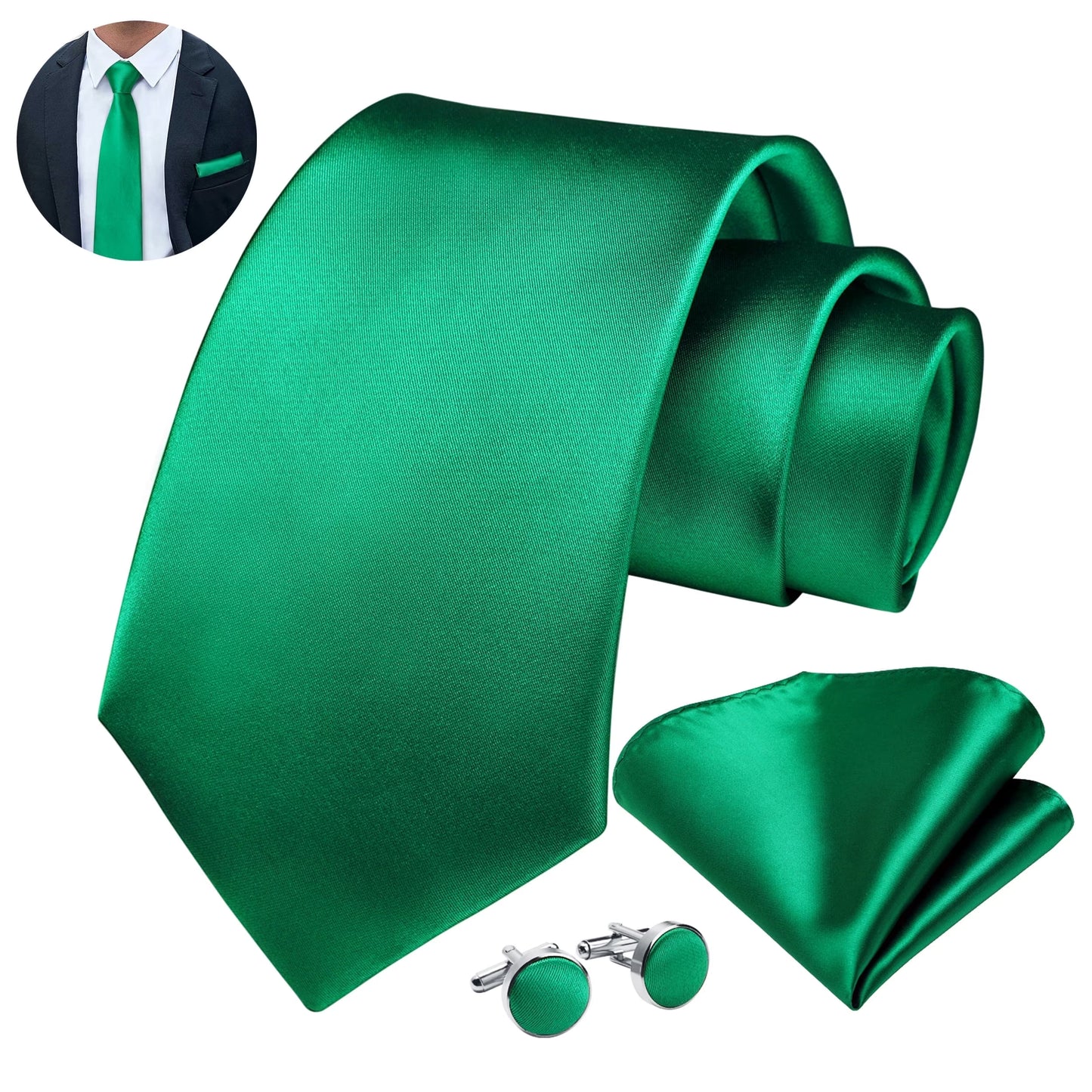 Mens Solid Color Necktie and Pocket Square with Tie Cufflinks Sets for Wedding Party Ties