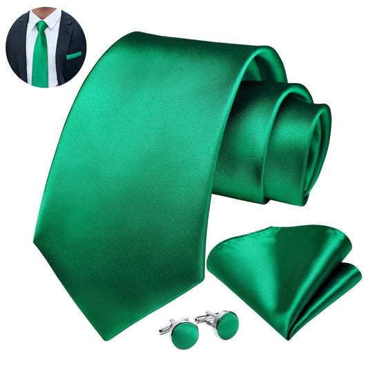 Mens Solid Color Necktie and Pocket Square with Tie Cufflinks Sets for Wedding Party Ties