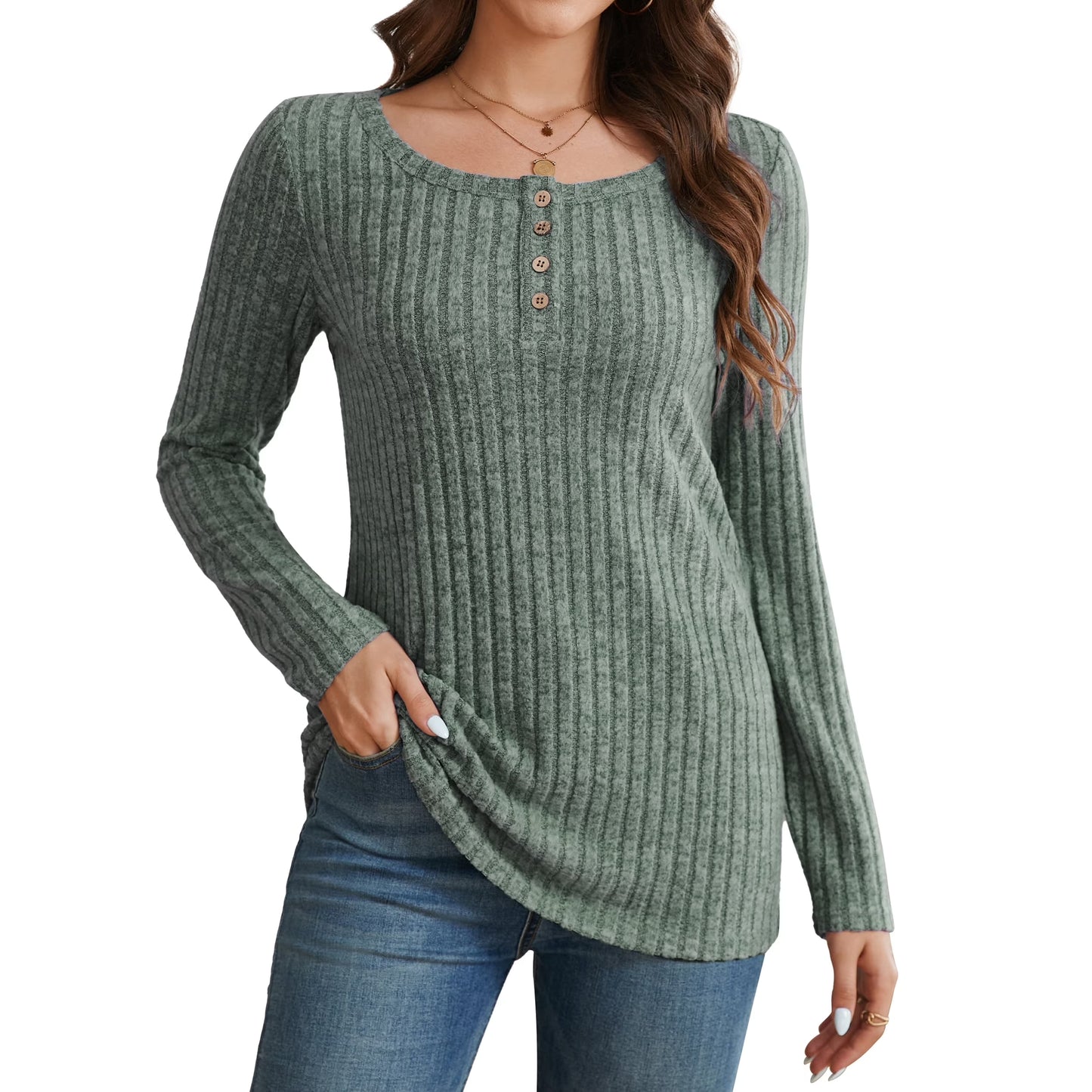 Sprinmer Long Sleeve Shirts for Women Casual Tunic Tops Dressy Crew Neck Pullover Fall Lightweight Sweaters