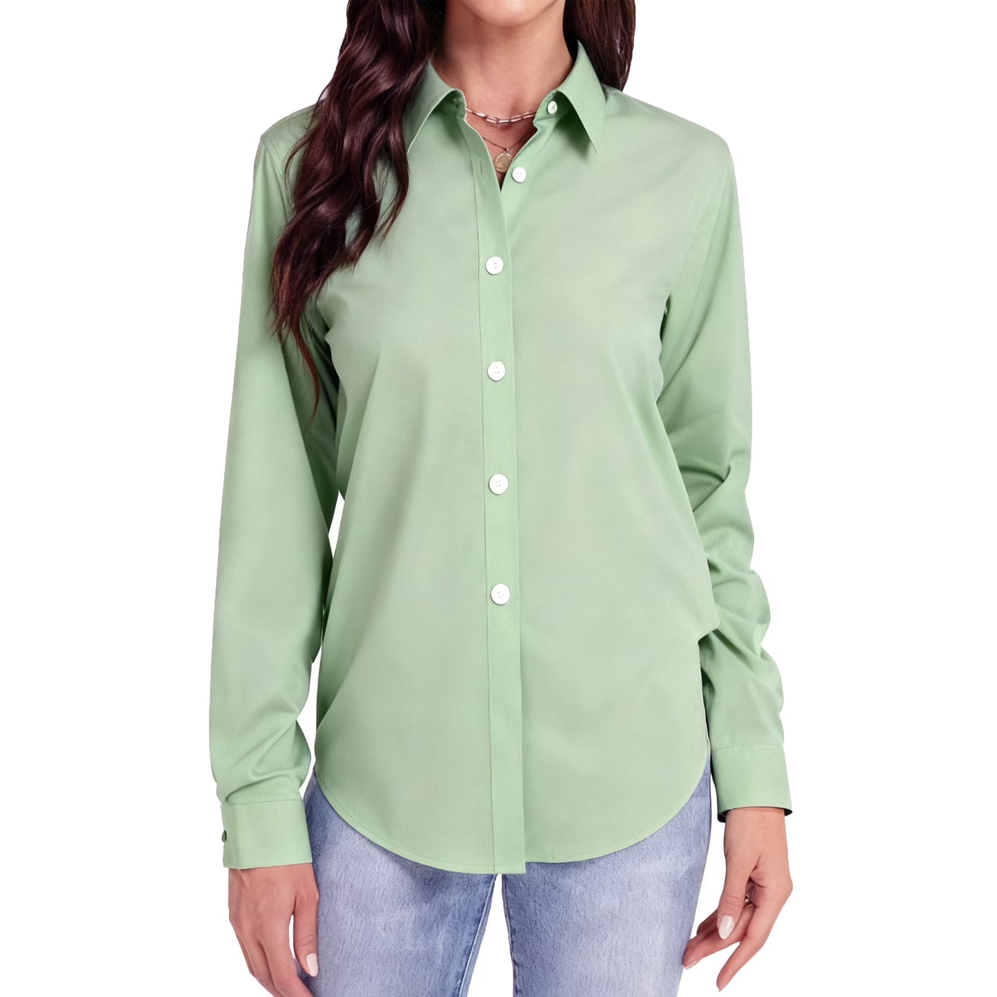 Sprinmer Long Sleeve Cotton Button Up Shirts for Women Wrinkle Free Formal Dressy Shirt Classical White Shirt