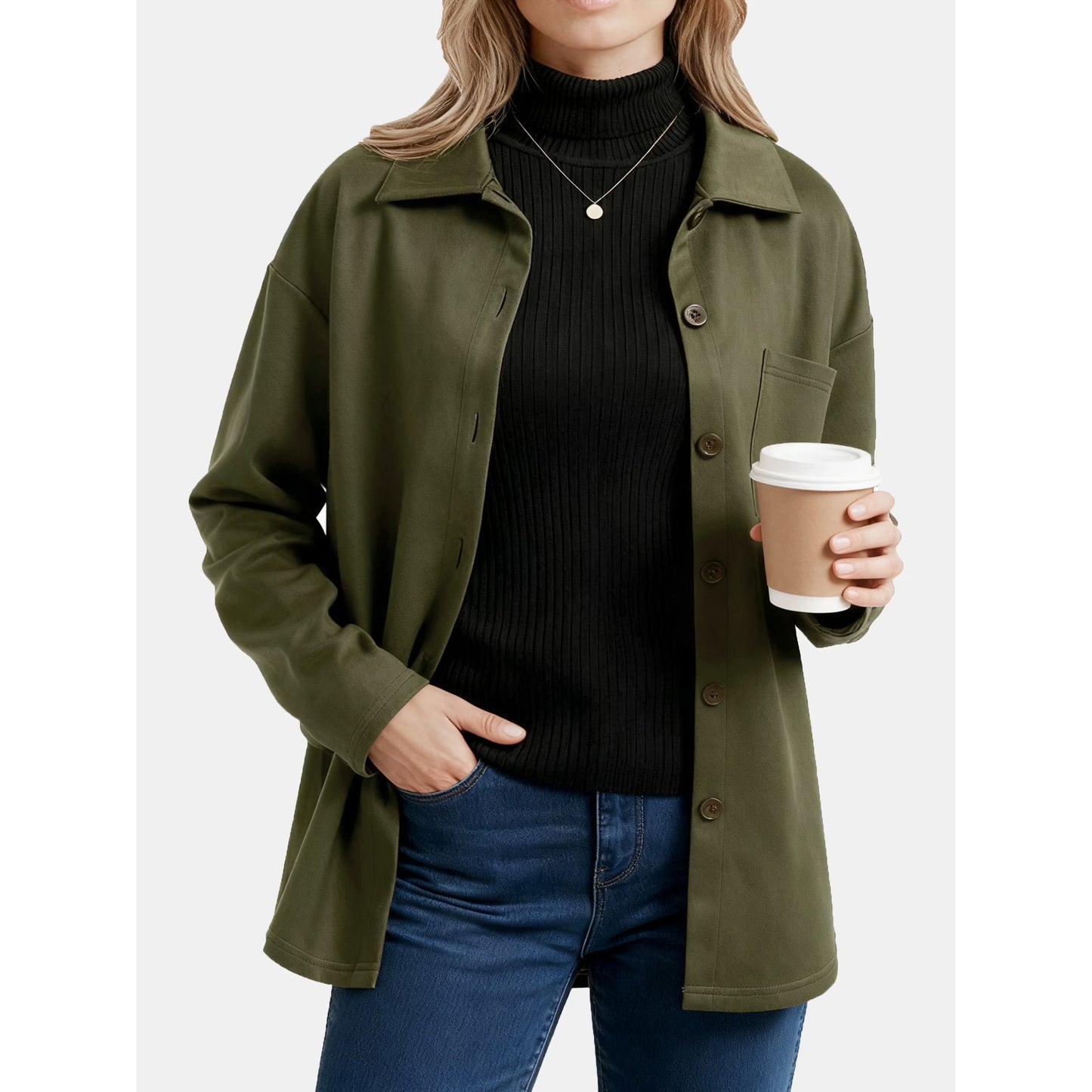 Sprinmer Womens Faux Suede Button Down Shirts Jacket Soft Warm Layered Top Casual Loose Fit Top