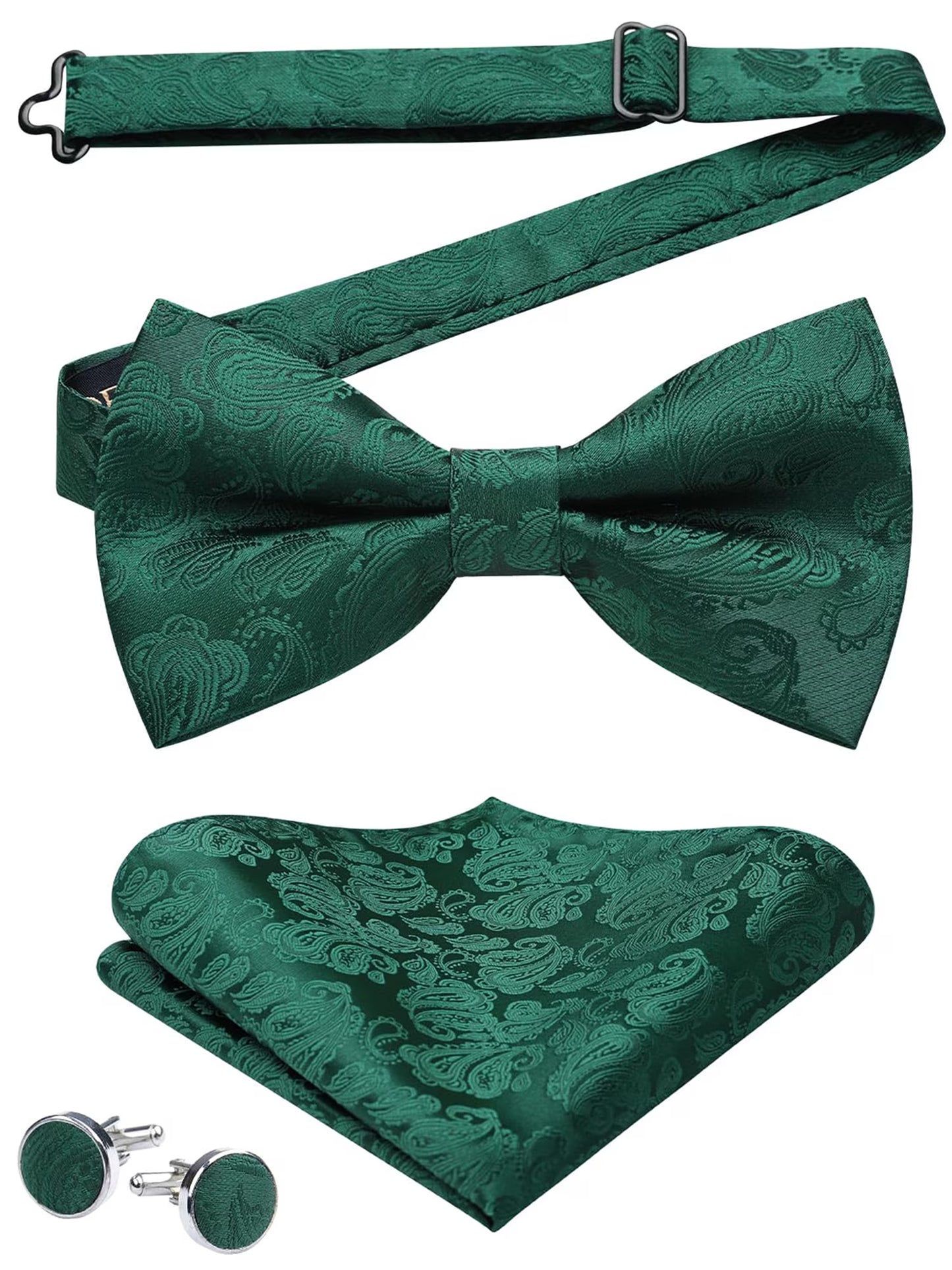 Bow Tie for Men Paisley Pretied Bowties Adjustable Tuxedos Bowtie Handkerchief Cufflinks Set