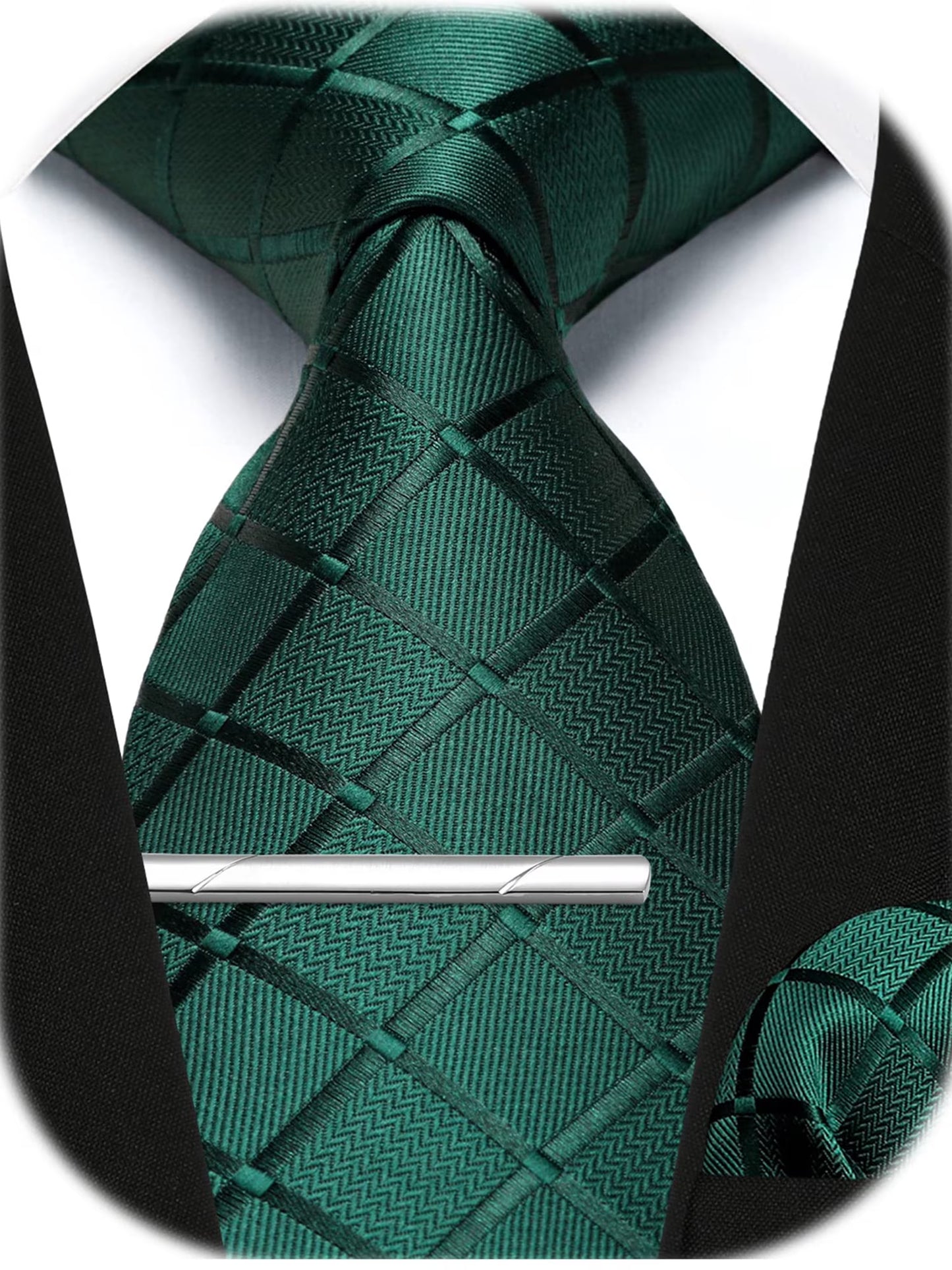 Men Formal Plaid Ties Set Business Neckties Pocket Square Cufflinks Tie Clip Set Wedding