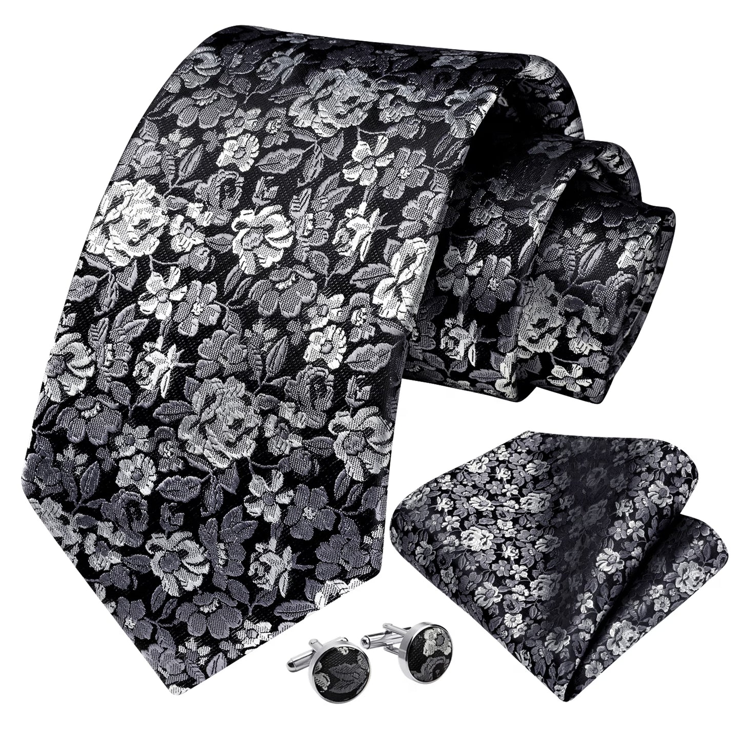 Mens Solid Color Necktie and Pocket Square with Tie Cufflinks Sets for Wedding Party Ties