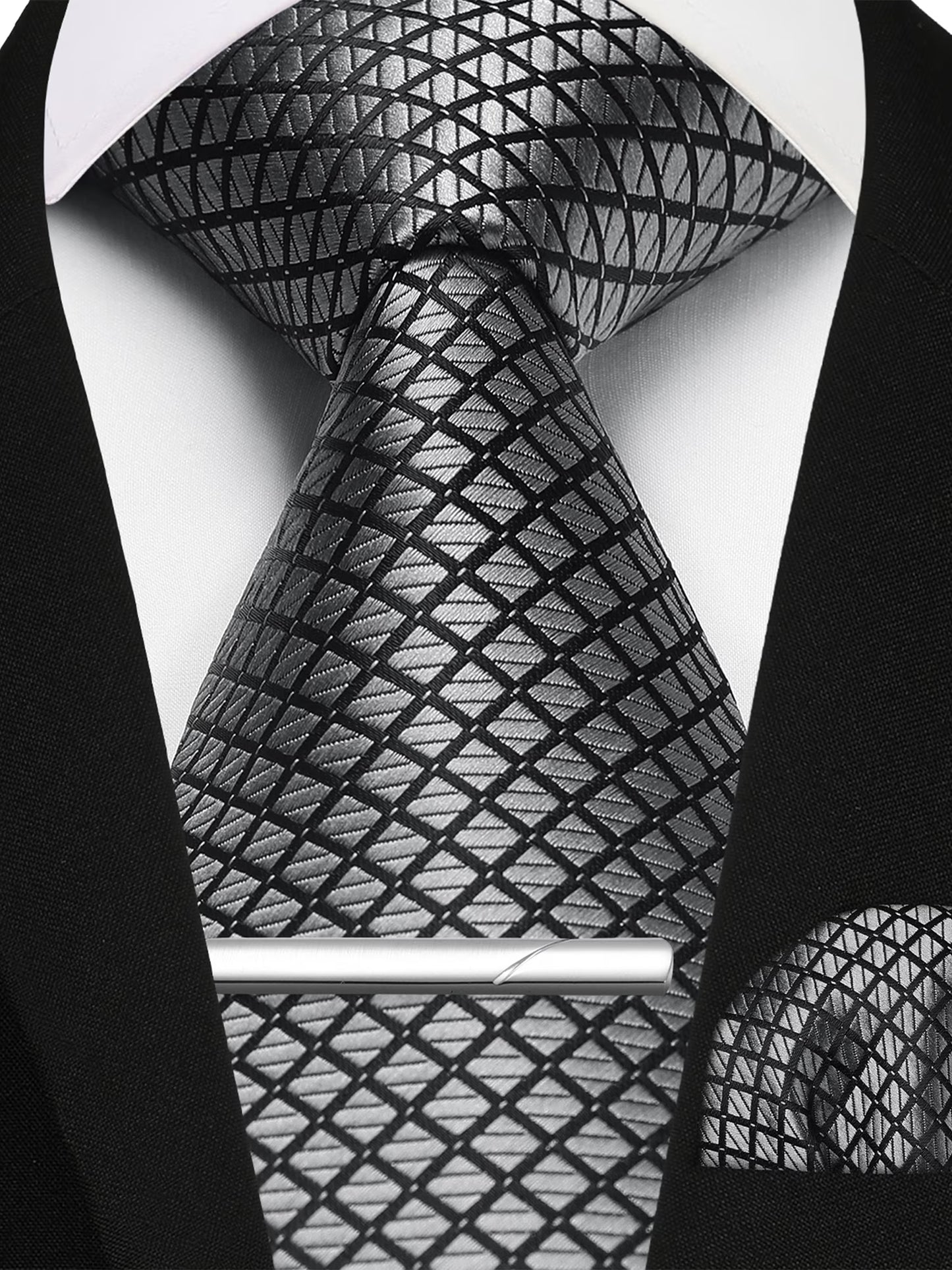 Men Formal Plaid Ties Set Business Neckties Pocket Square Cufflinks Tie Clip Set Wedding