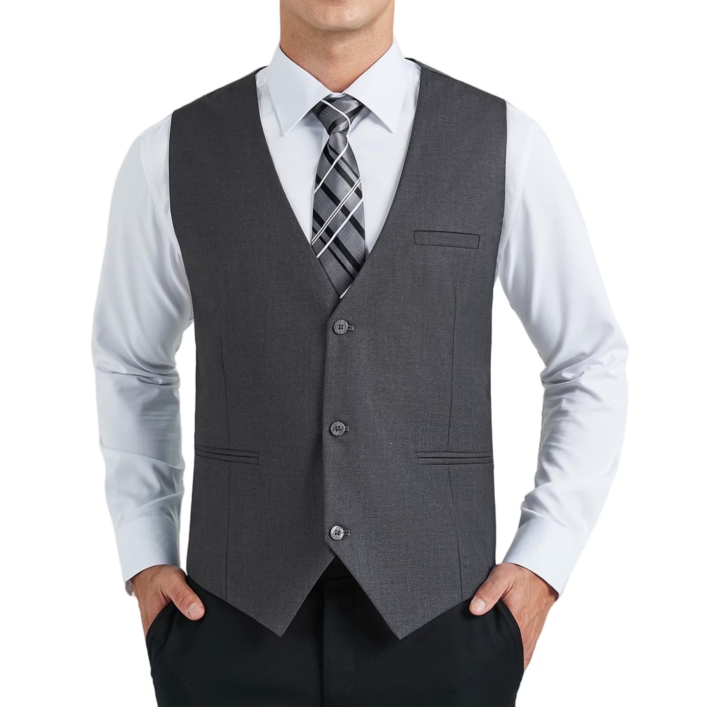 Men's Suit Vest Business Formal Dress Waistcoat Vest with 3 Pockets for Suit or Tuxedo