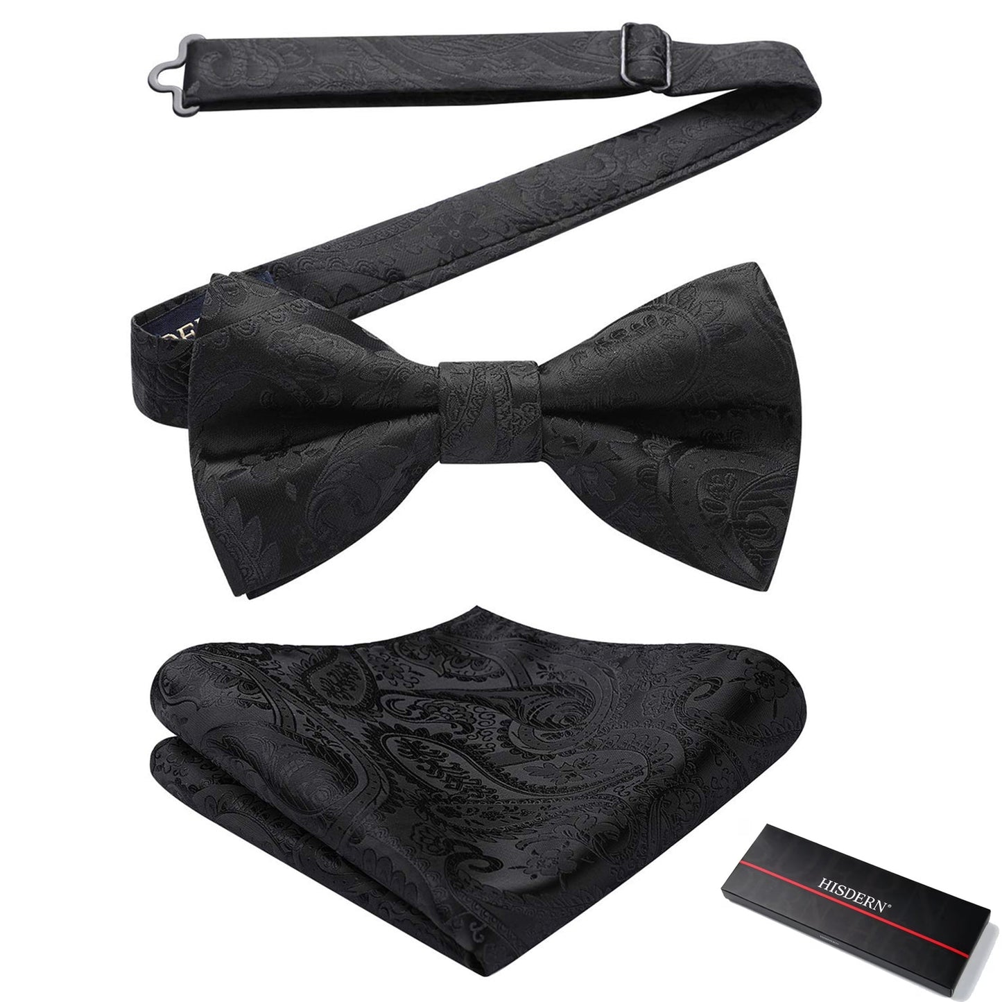 Bow Ties Solid Color Pre-tied Bowtie Pocket Square Set Formal Wedding Party
