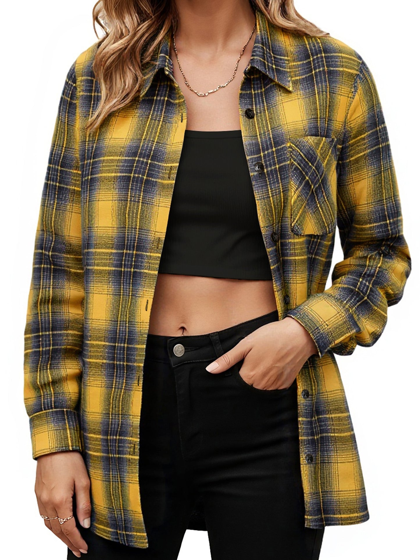 Sprinmer Plaid Shirts for Women Casual Flannel Long Sleeve Button Down Shirt