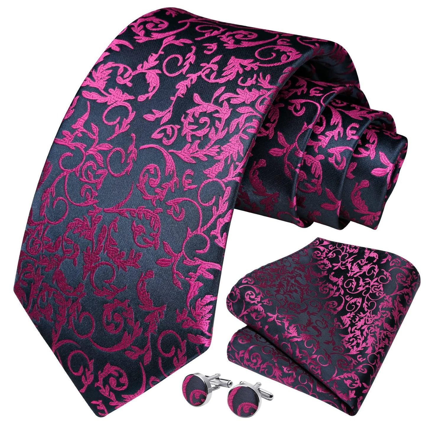 HISDERN Mens Ties Plaid Woven Classic Pocket Square Cufflinks Necktie Set Business Wedding Gift Box