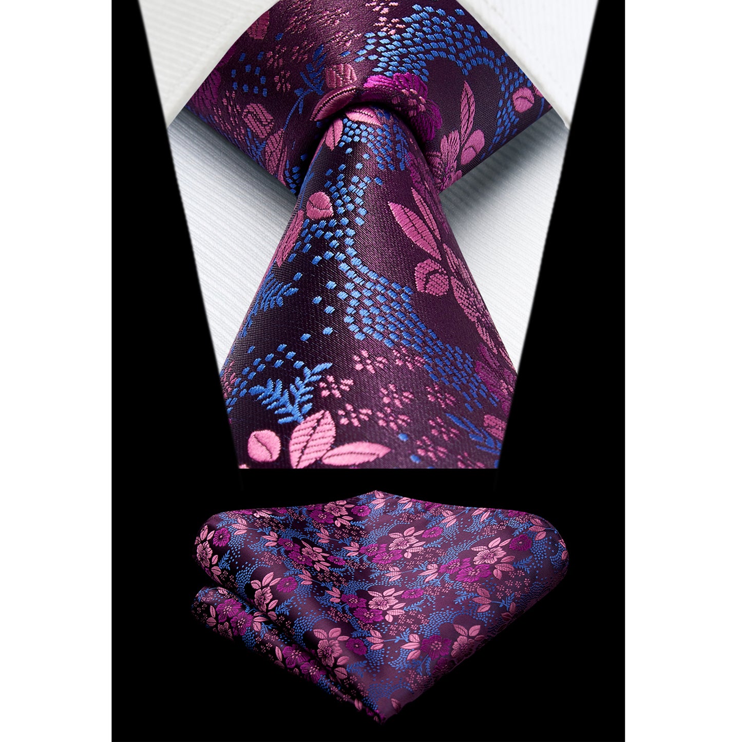 HISDERN Paisley Ties for Men Classic Extra Long Floral Tie and Pocket Square Formal Silk Necktie Set