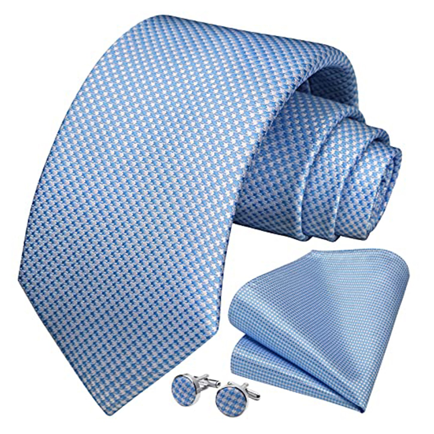 HISDERN Mens Ties Plaid Woven Classic Pocket Square Cufflinks Necktie Set Business Wedding Gift Box