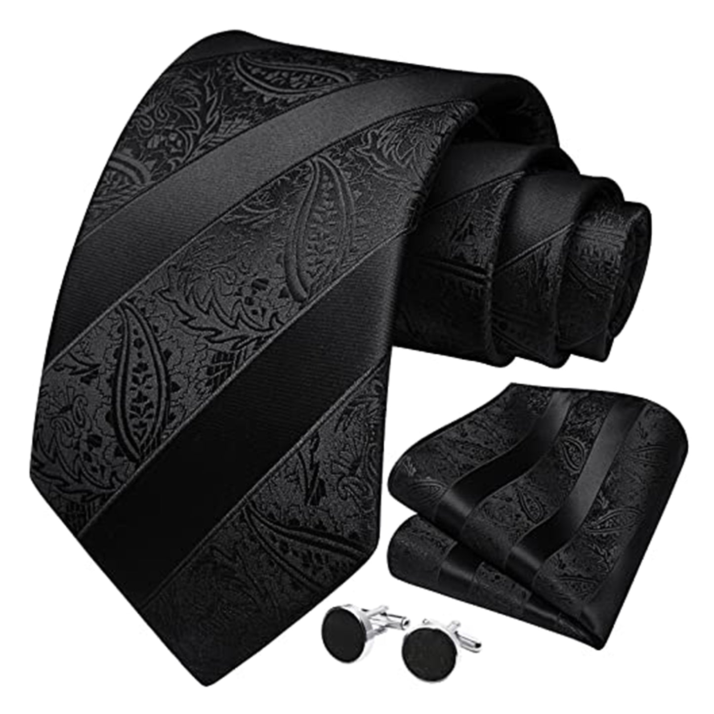 HISDERN Mens Ties Plaid Woven Classic Pocket Square Cufflinks Necktie Set Business Wedding Gift Box