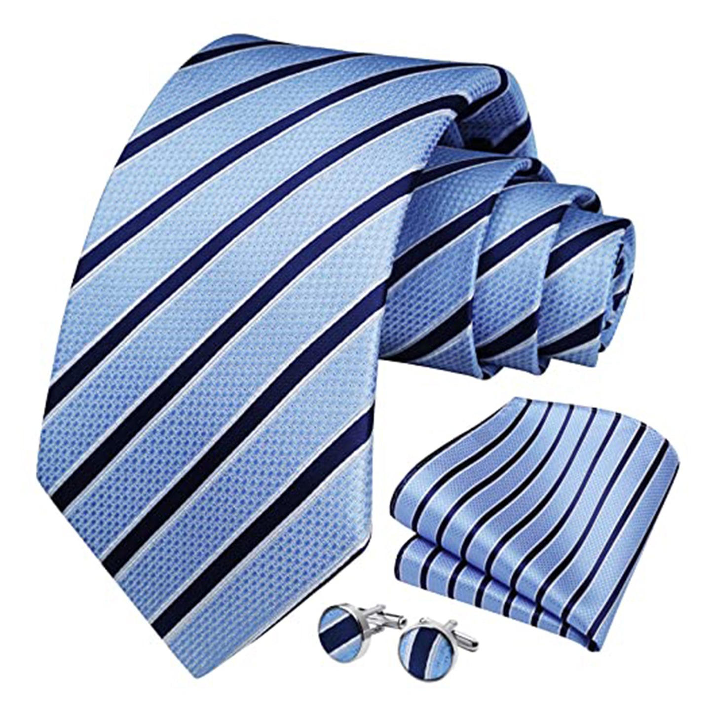 HISDERN Mens Ties Plaid Woven Classic Pocket Square Cufflinks Necktie Set Business Wedding Gift Box