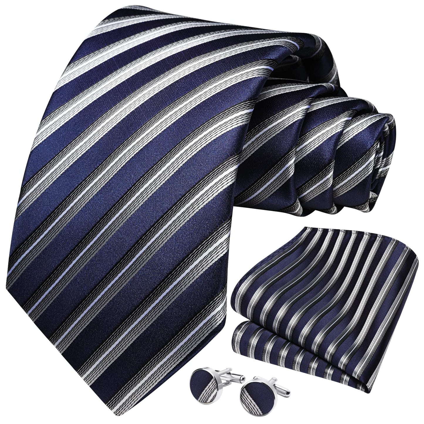 HISDERN Mens Ties Plaid Woven Classic Pocket Square Cufflinks Necktie Set Business Wedding Gift Box