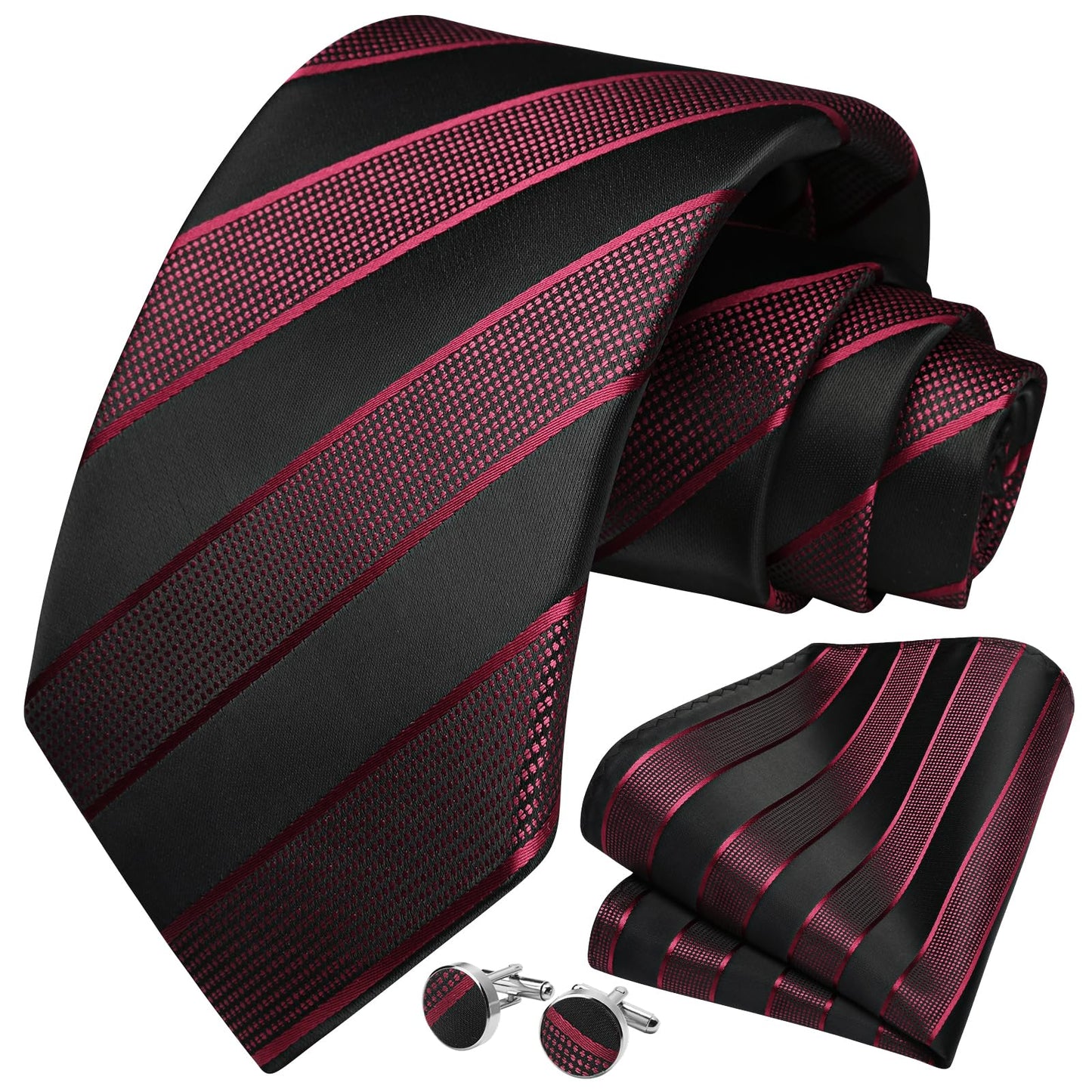 HISDERN Mens Ties Plaid Woven Classic Pocket Square Cufflinks Necktie Set Business Wedding Gift Box