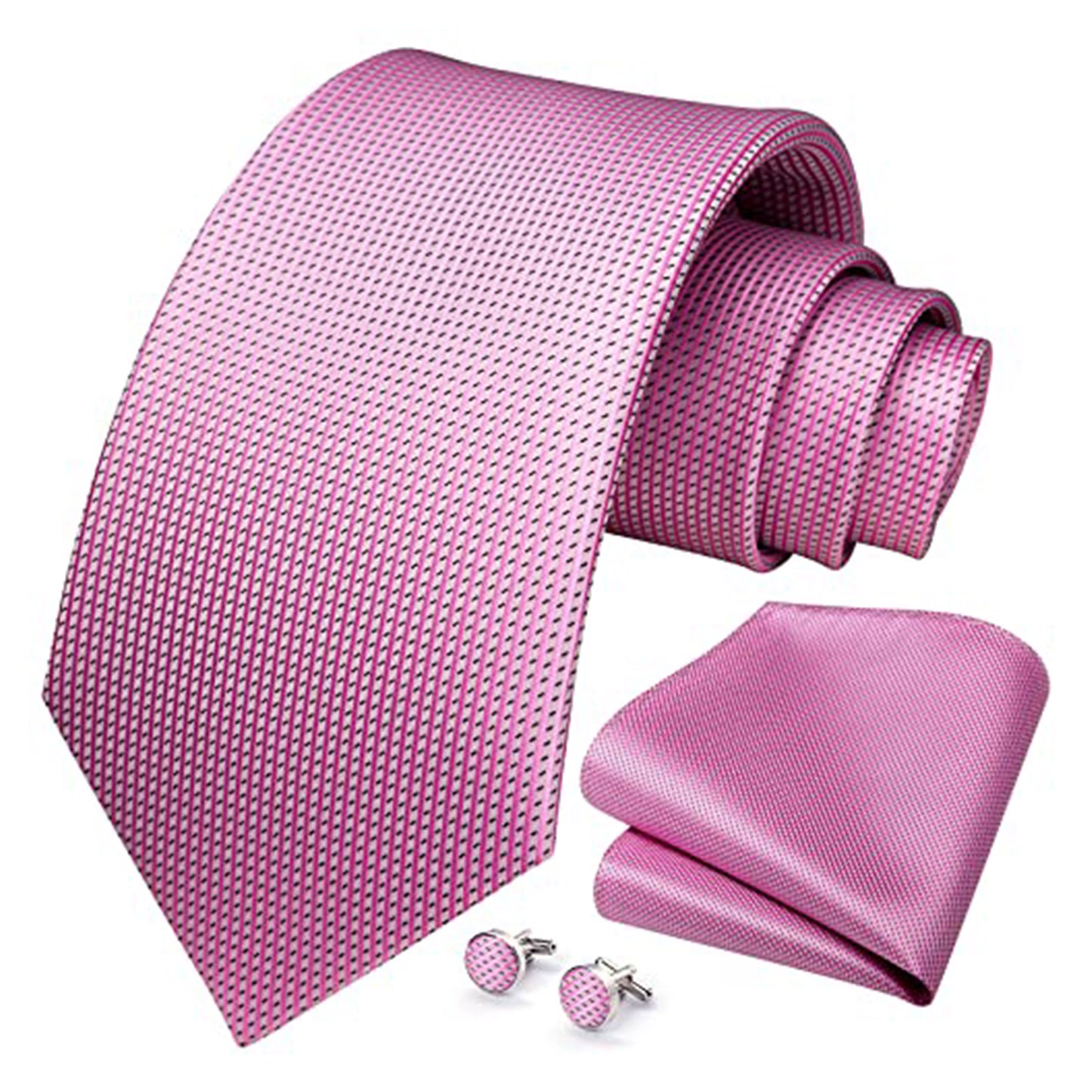 HISDERN Mens Ties Plaid Woven Classic Pocket Square Cufflinks Necktie Set Business Wedding Gift Box