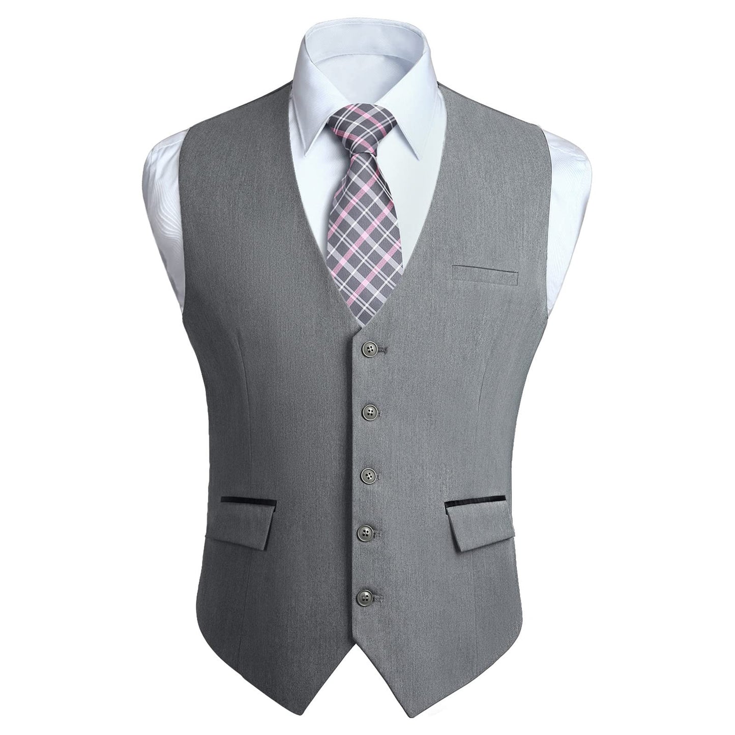 HISDERN Black Suit Vest for Men Classic Slim Fit V-Neck Waistcoat Formal Dress Vest for Weddings