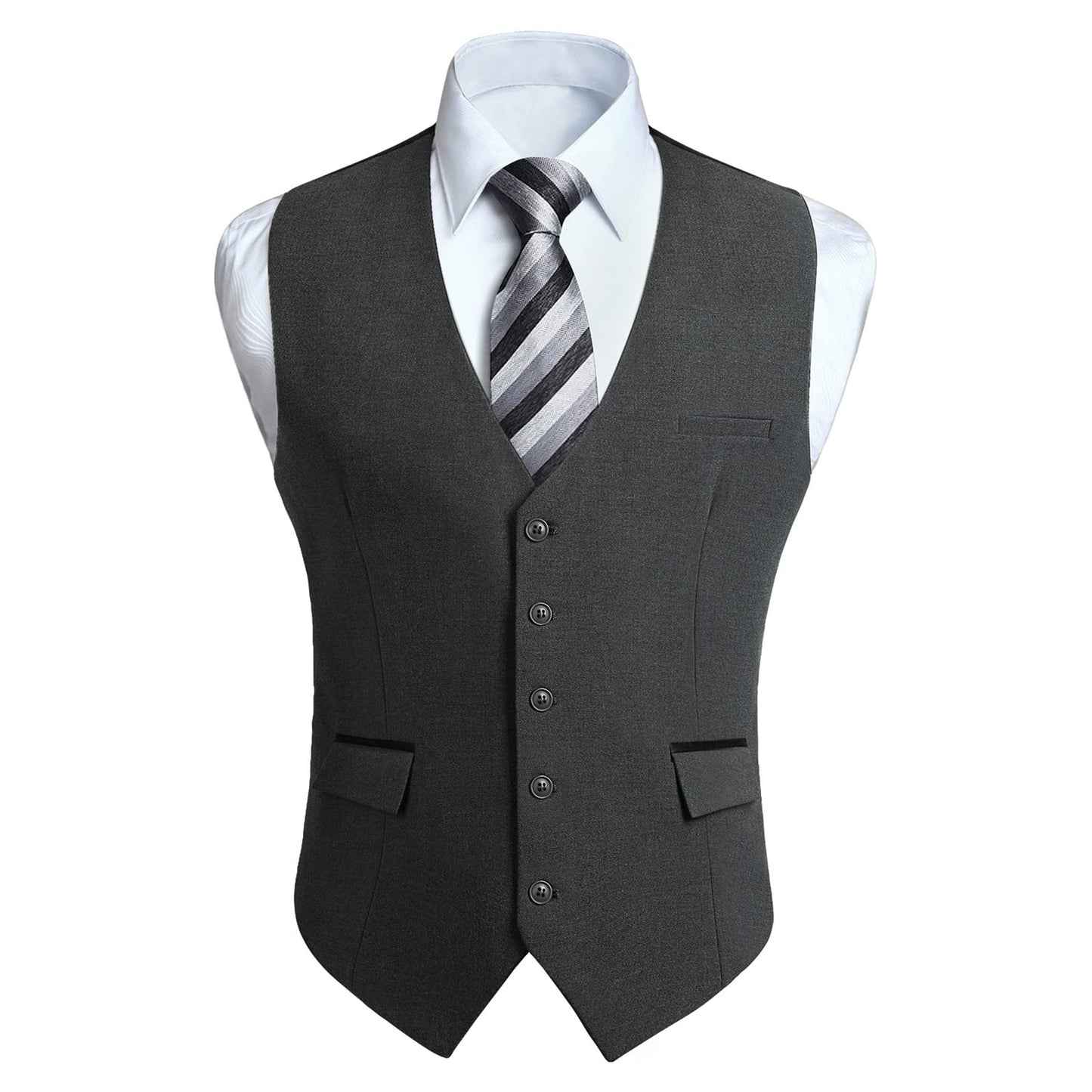 HISDERN Black Suit Vest for Men Classic Slim Fit V-Neck Waistcoat Formal Dress Vest for Weddings
