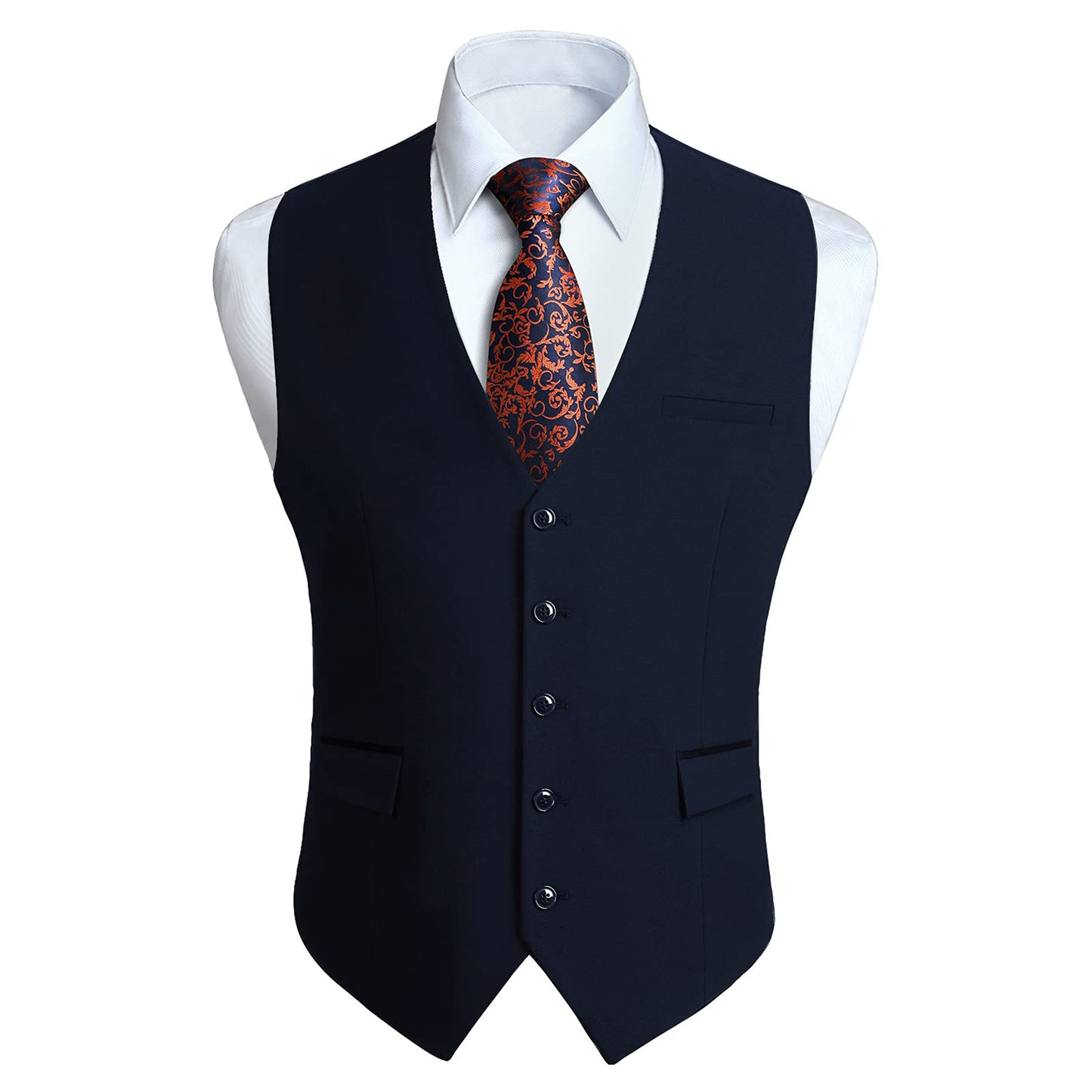 HISDERN Black Suit Vest for Men Classic Slim Fit V-Neck Waistcoat Formal Dress Vest for Weddings