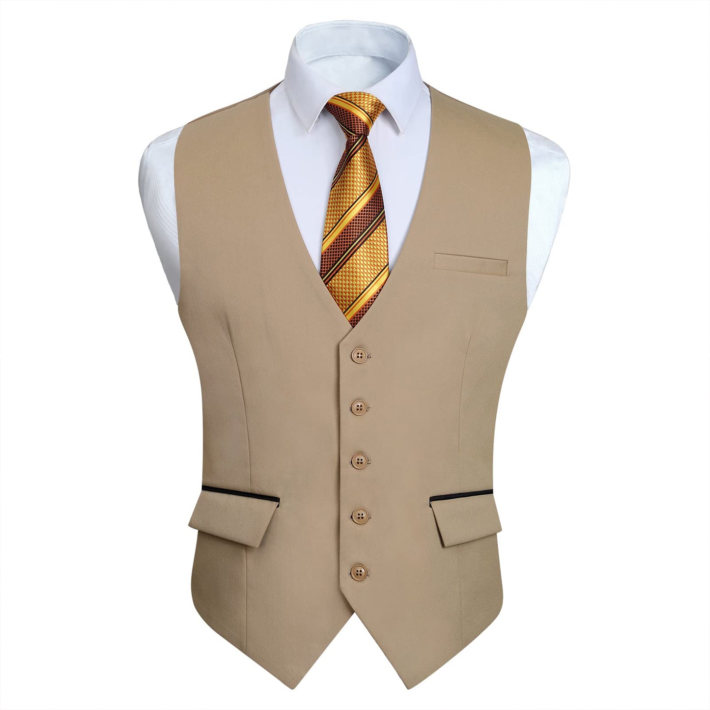 HISDERN Black Suit Vest for Men Classic Slim Fit V-Neck Waistcoat Formal Dress Vest for Weddings