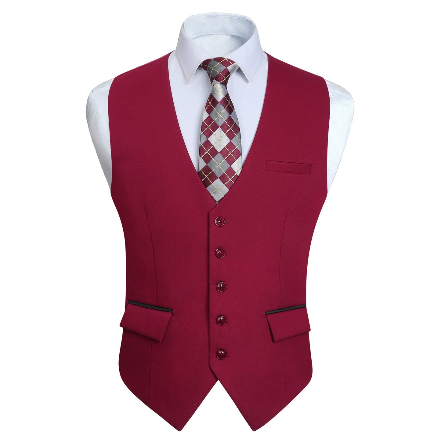 HISDERN Black Suit Vest for Men Classic Slim Fit V-Neck Waistcoat Formal Dress Vest for Weddings