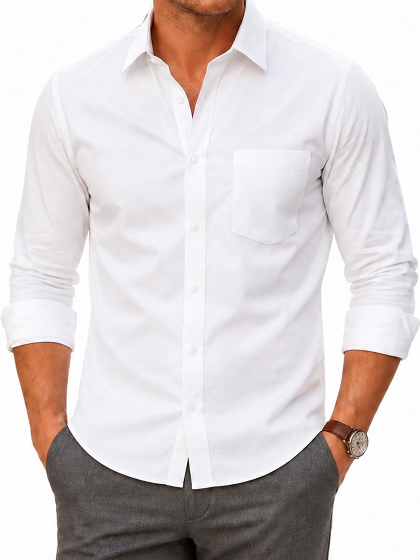 Men's Dress Shirts Long Sleeve Button Down Shirt Casual Formal Business Tops with Pocket