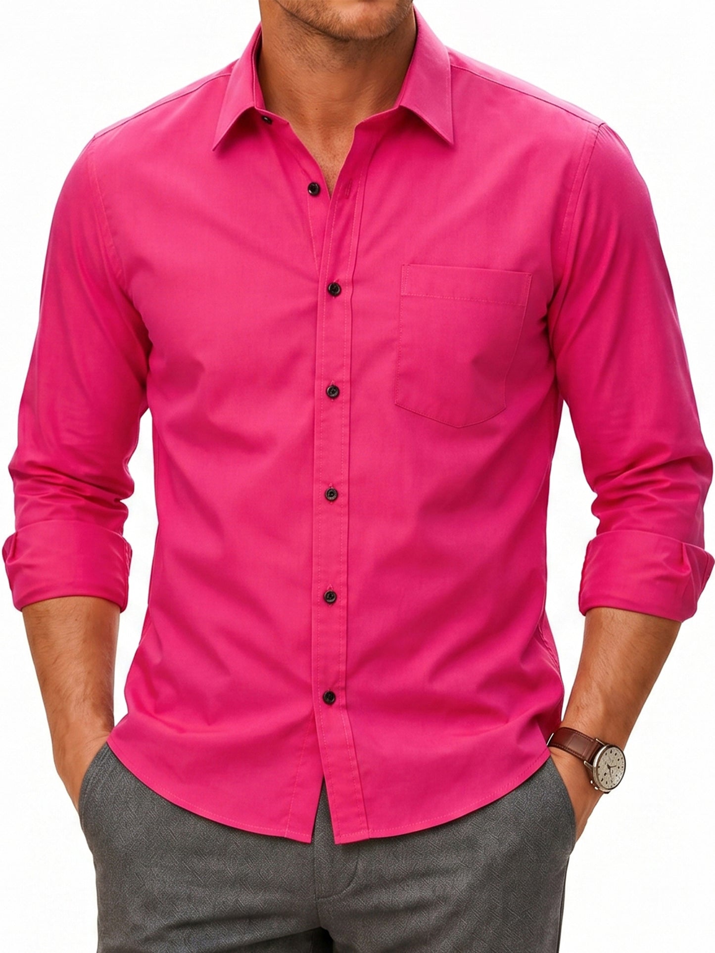 Men's Dress Shirts Long Sleeve Button Down Shirt Casual Formal Business Tops with Pocket