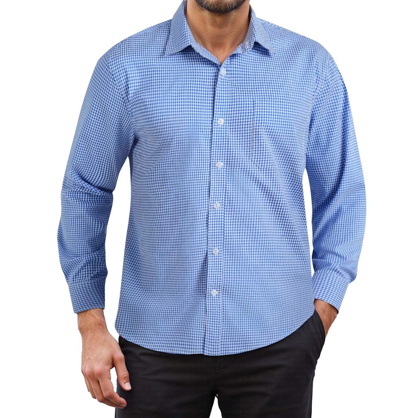 Men's Long Sleeve Plaid Dress Shirts with Pocket Casual Button Down Shirt Formal Business Tops